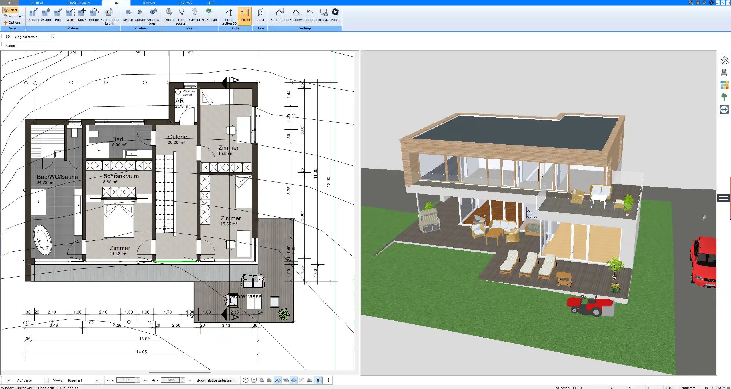 Floor plan view of a house with a secondary unit, created using Plan7Architect