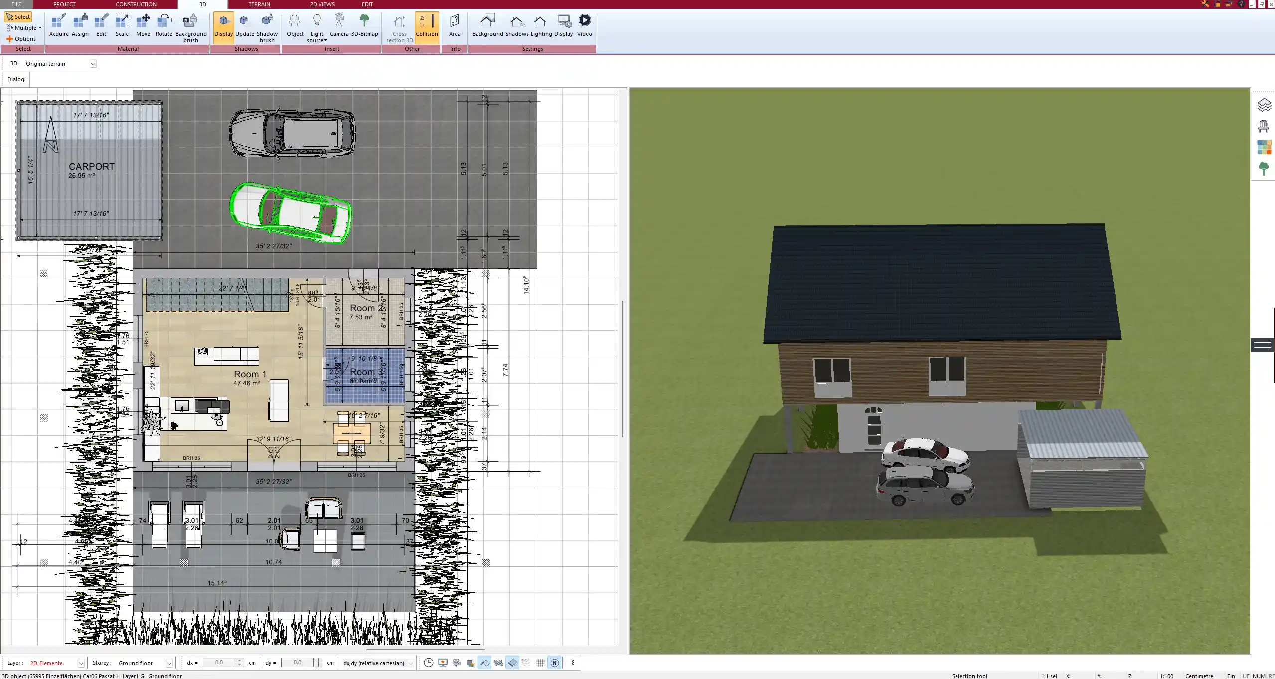 Foundation and exterior walls of a stone home shown during the early design phase in Plan7Architect