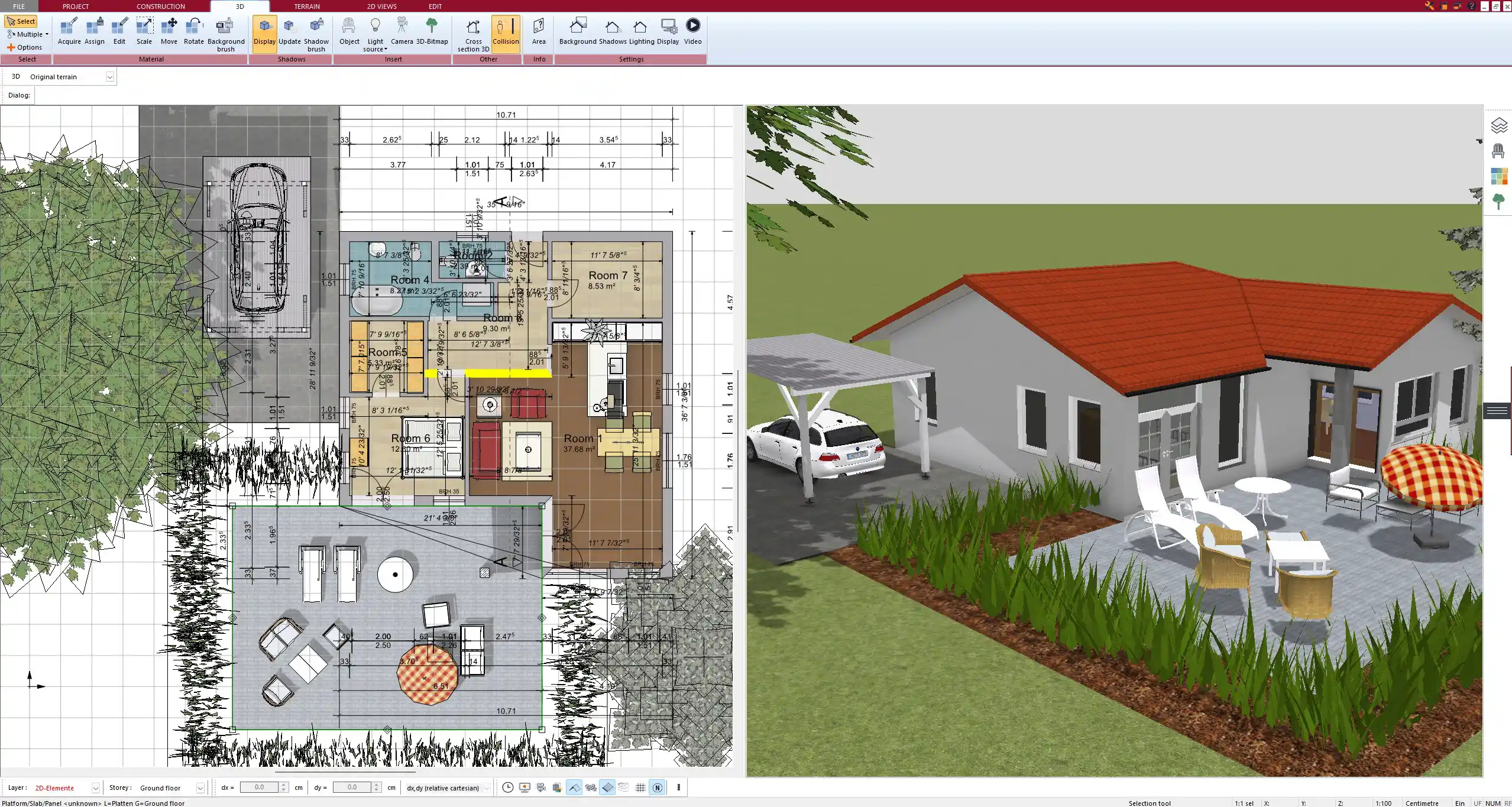 Full furnished tiny house model built in Plan7Architect – realistic 3D preview of space and furniture
