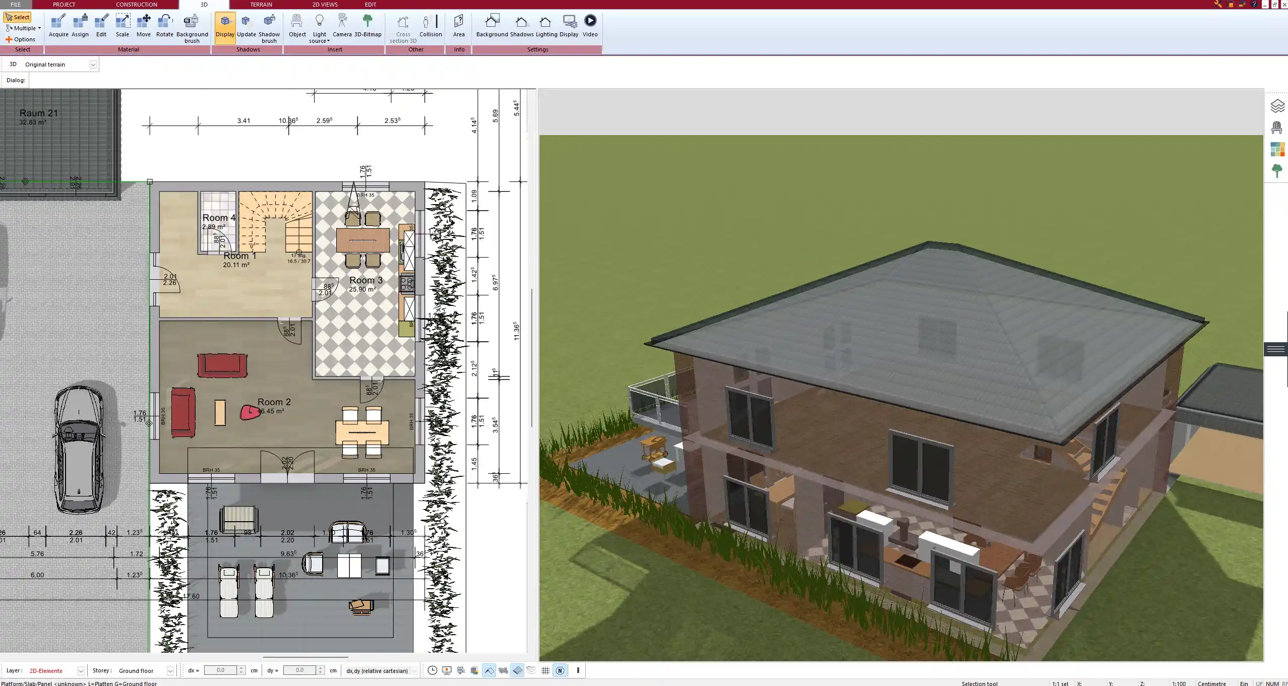 Fully rendered cube house model created entirely with Plan7Architect