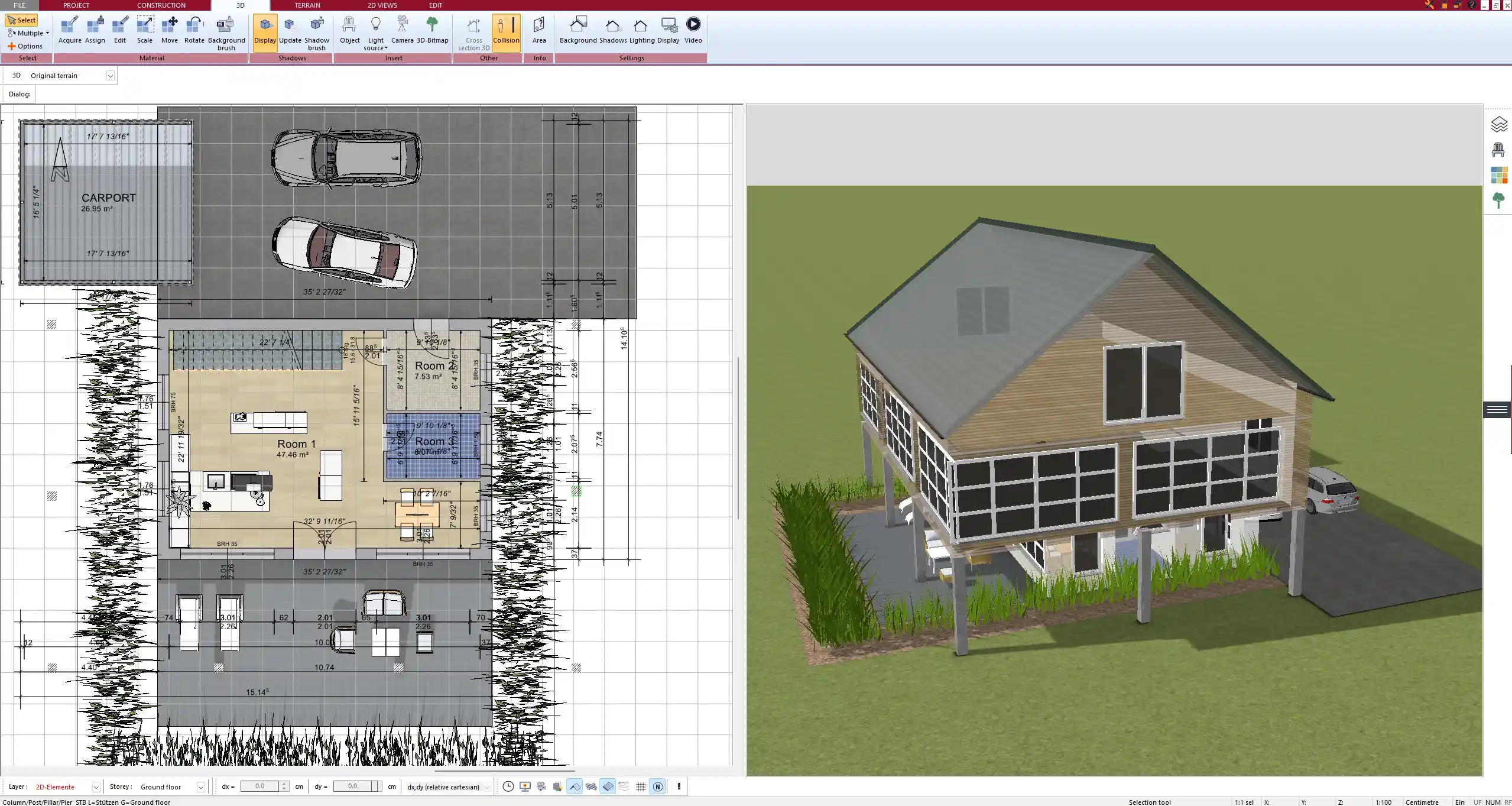 Fully rendered model of a straw house, generated with Plan7Architect for presentation and approval
