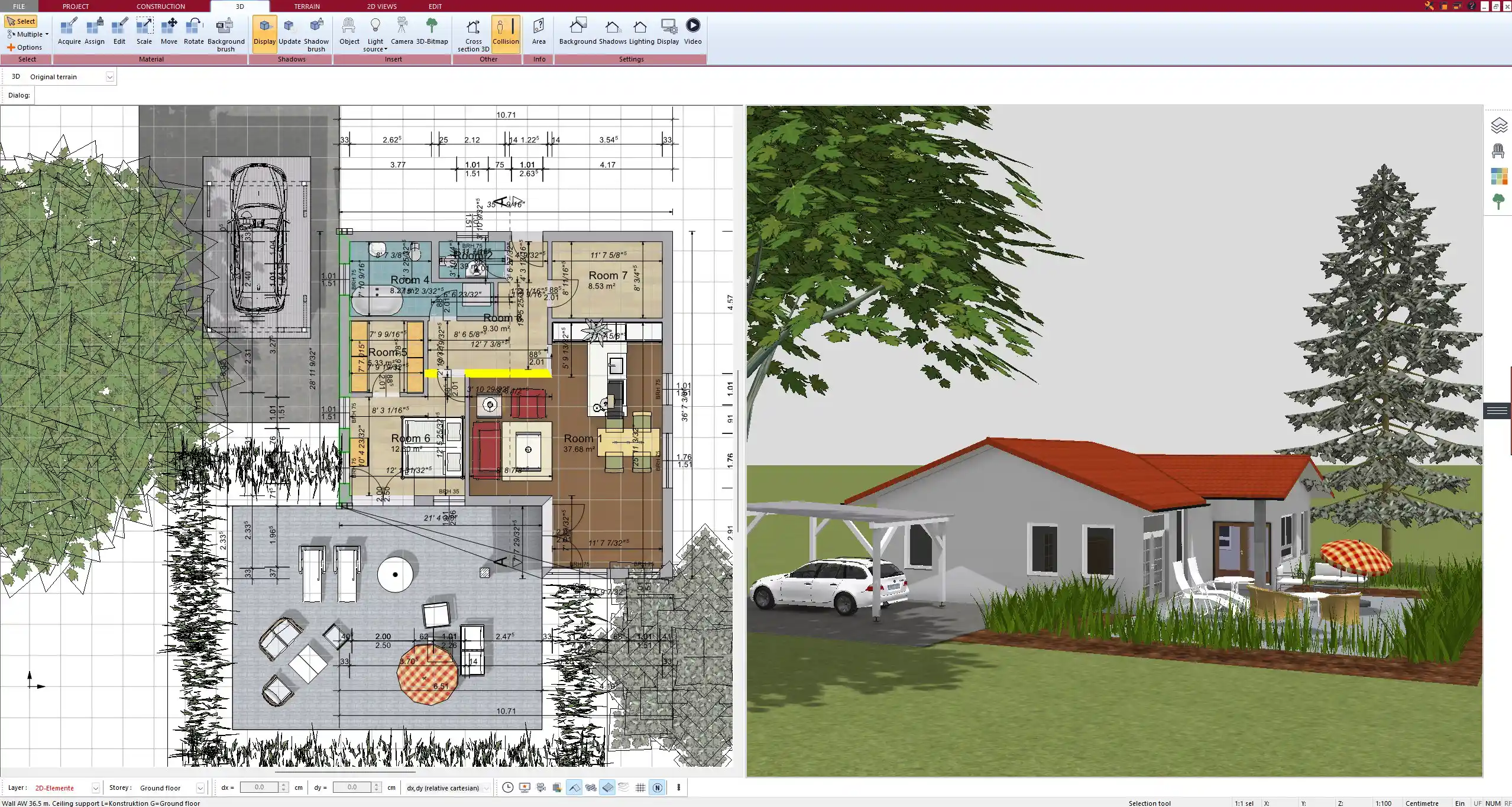 Garden and terrace design modeled with Plan7Architect’s outdoor tools