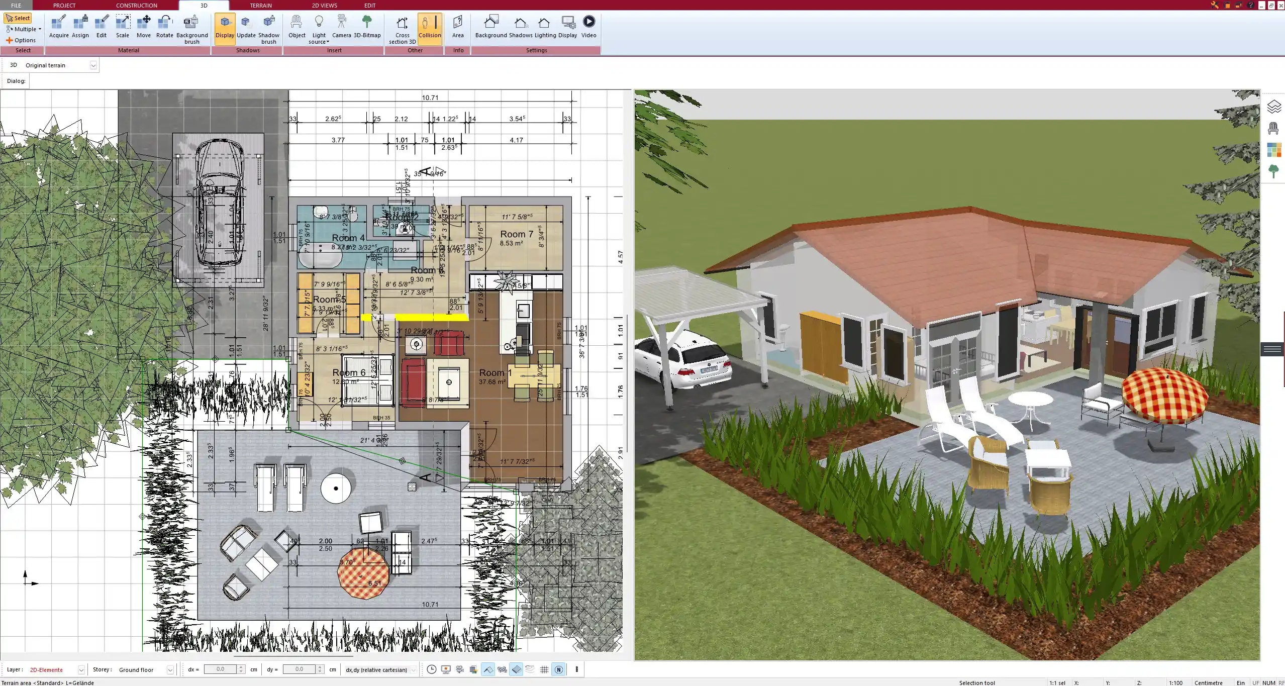 Garden and terrain planning created with Plan7Architect's outdoor design features
