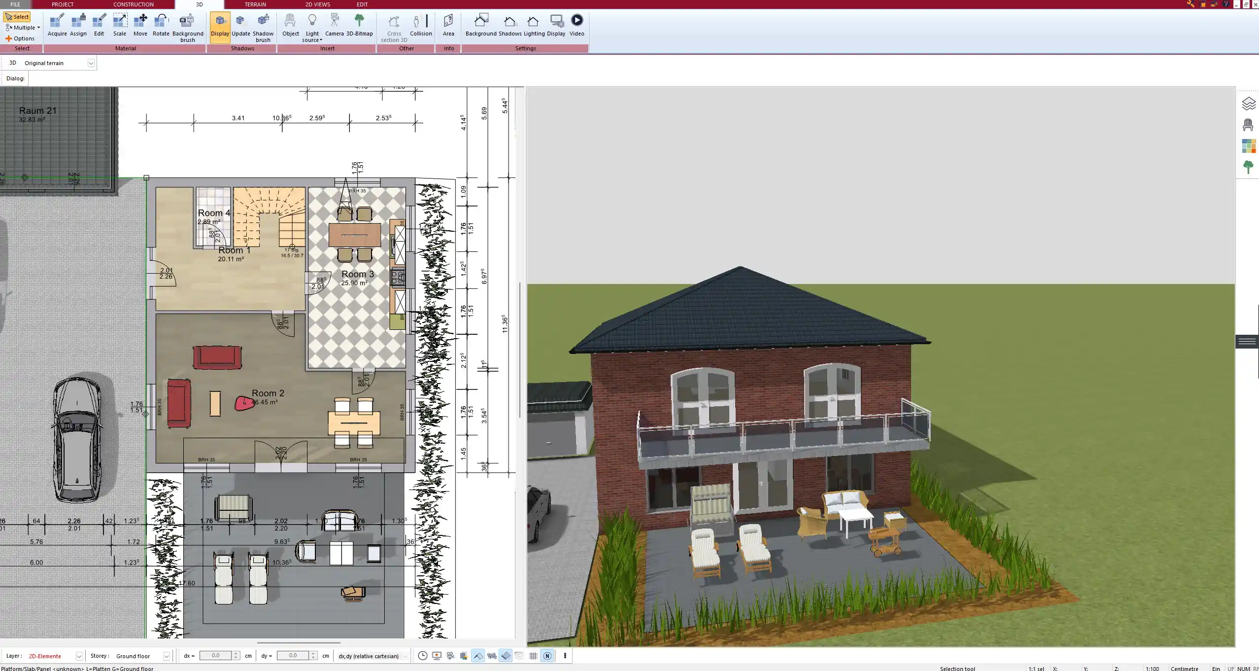 Ground floor layout of a turnkey house – created with Plan7Architect