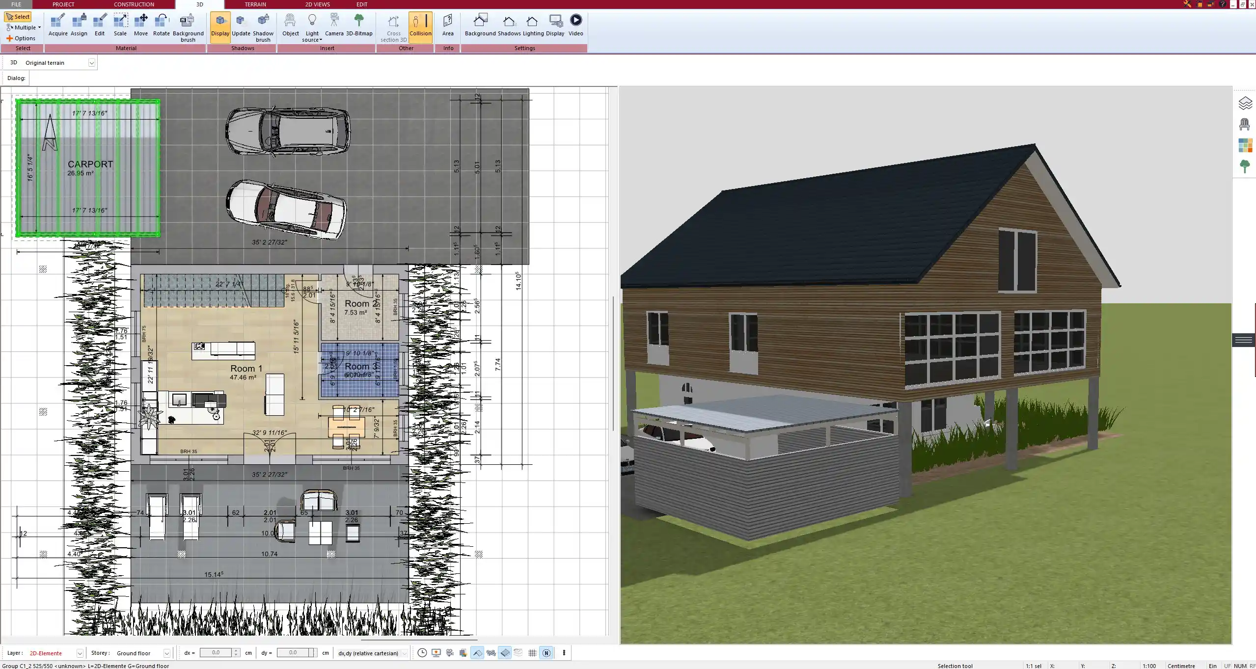 Layer management view showing original and renovation walls in Plan7Architect
