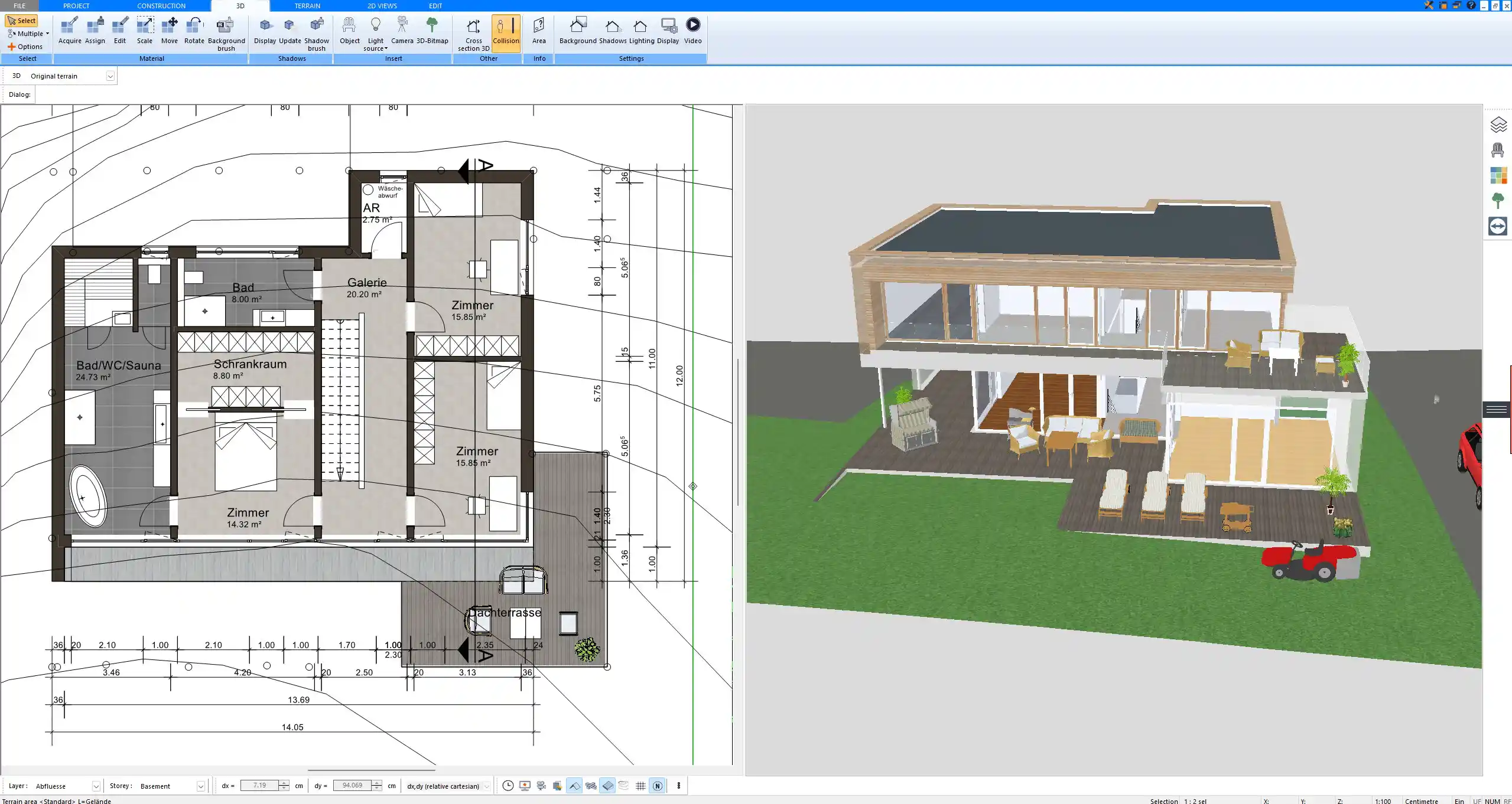 Layered wall structure for timber construction shown in cross-section (Plan7Architect view)