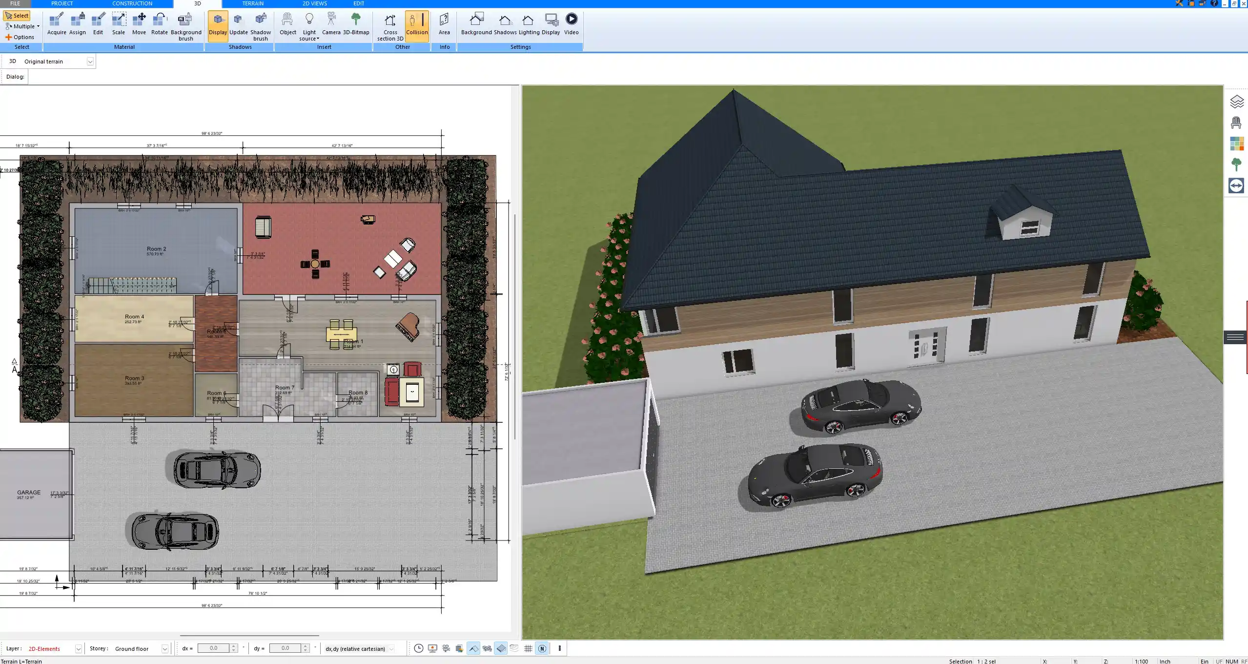 Layout with multiple bathrooms and separate entrances, modeled using the Plan7Architect software.