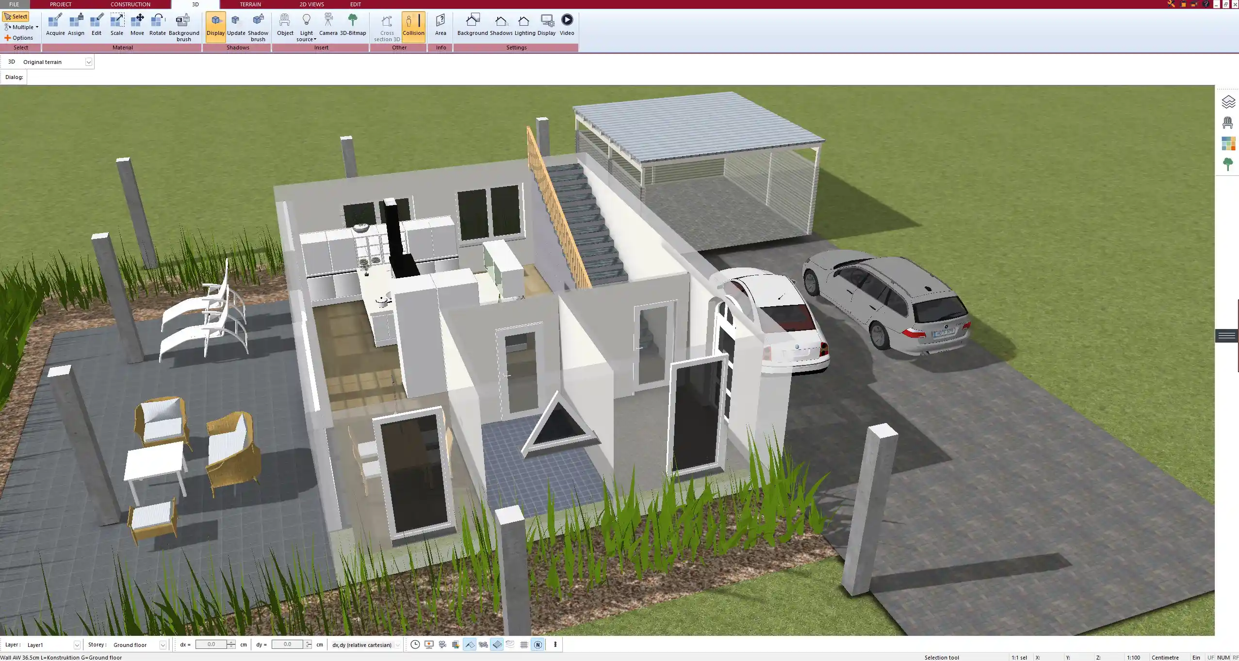 Lighting and material simulation for a modern living area using Plan7Architect