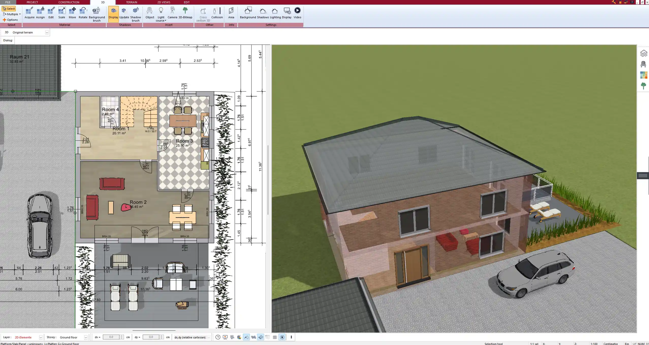 Living room layout planned with Plan7Architect – 2D floor plan view