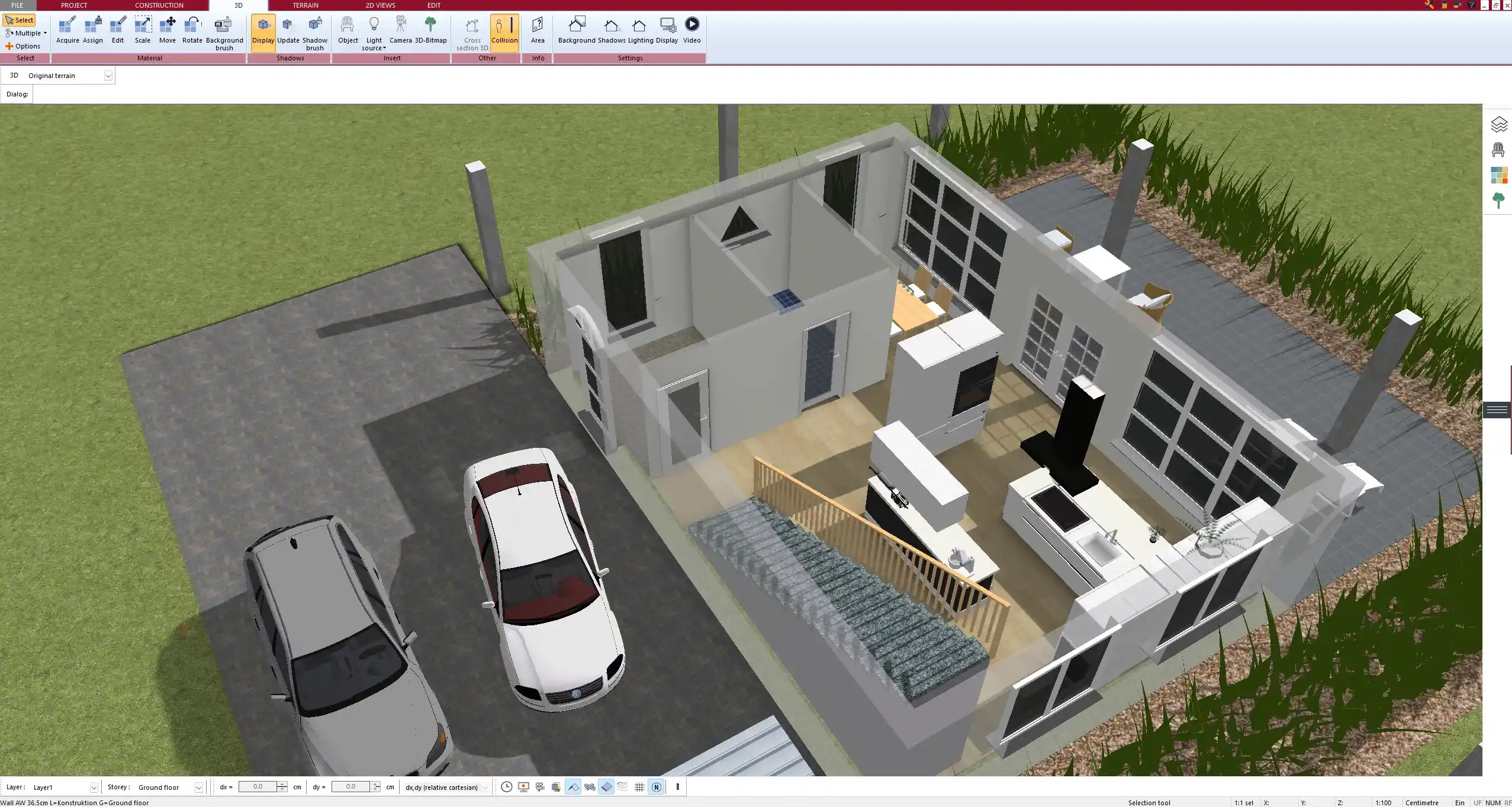 Mobile home kitchen and living area planning in Plan7Architect software