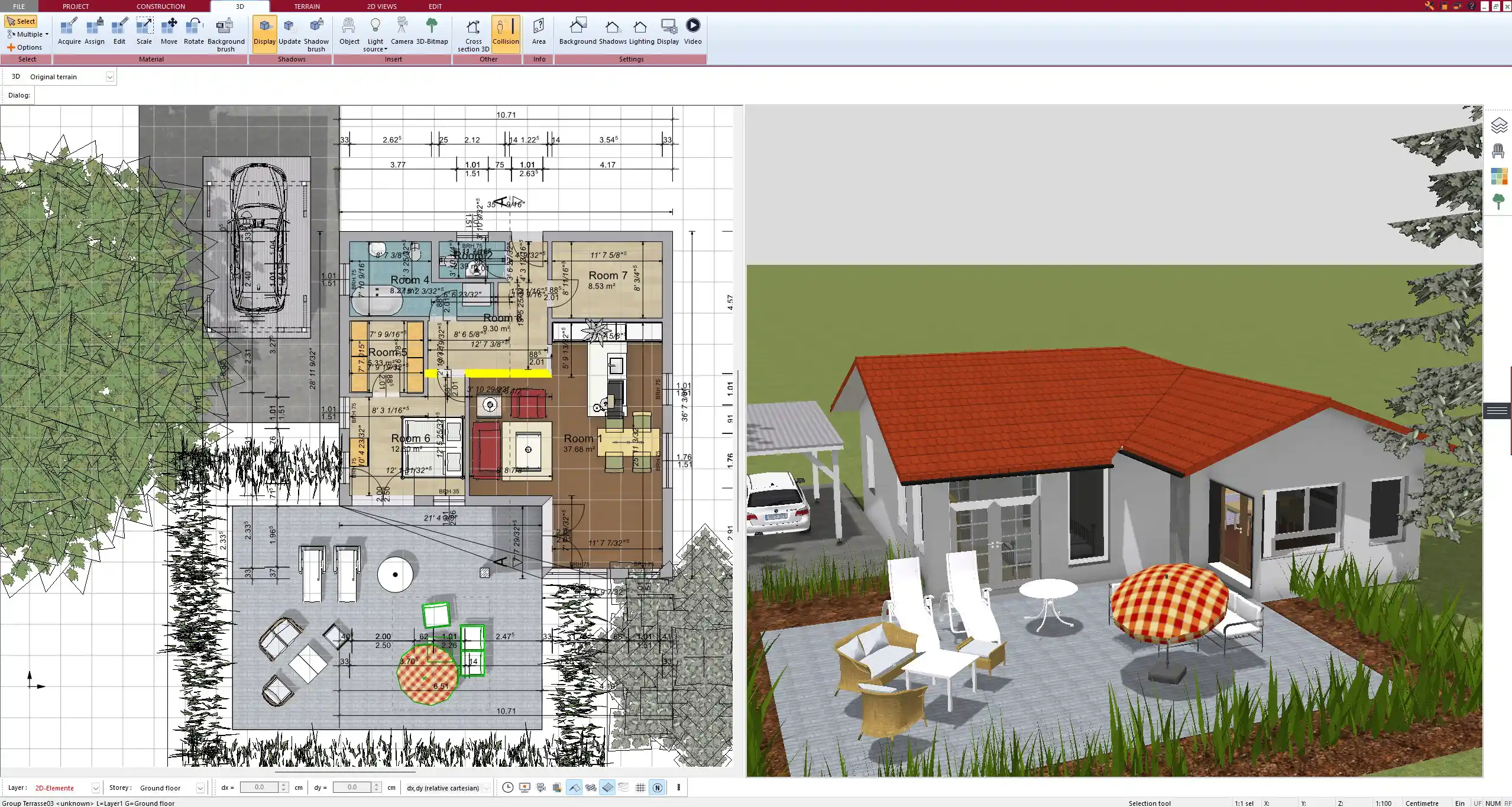 Multi-story solid house floor plan including concrete staircases – created with Plan7Architect