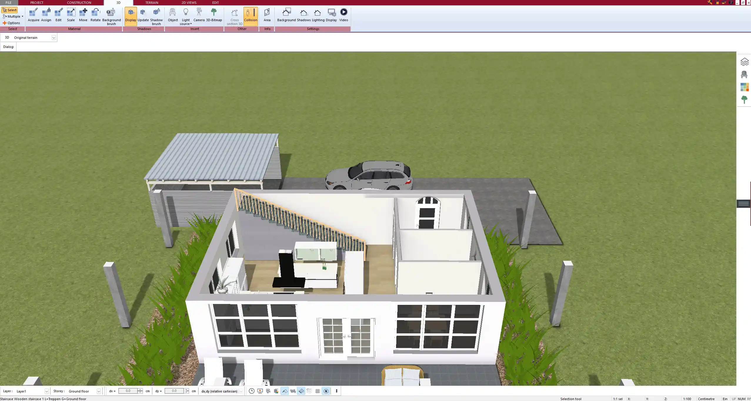 Natural light simulation for large south-facing windows, created in Plan7Architect