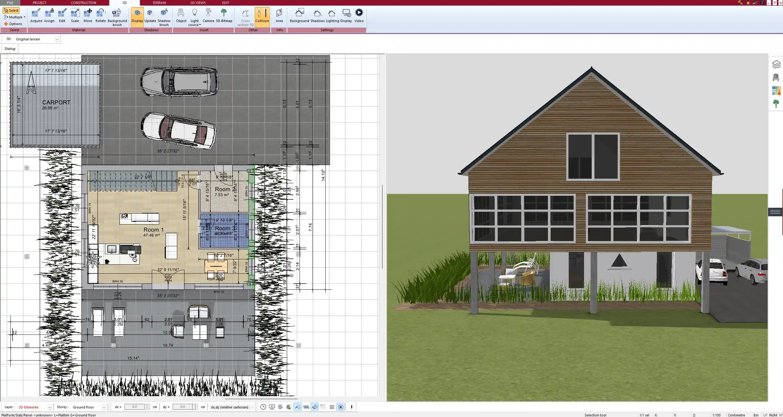 Open loft concept designed using Plan7Architect – with visible zoning