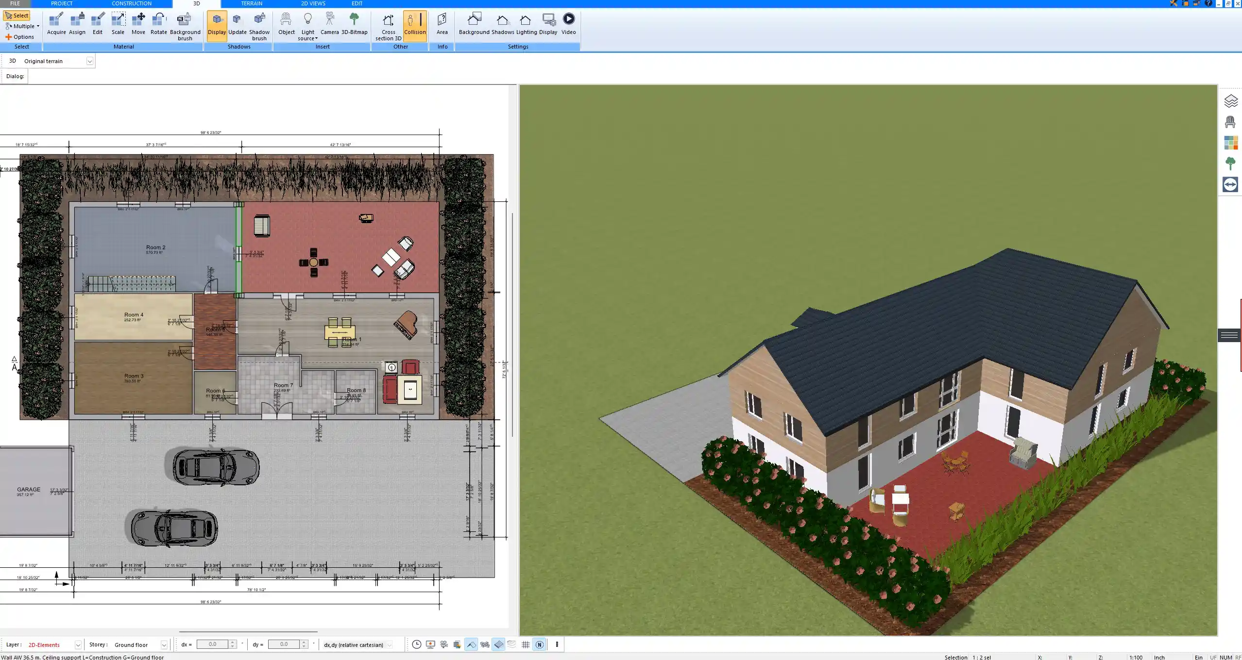 Outdoor patio and terrace area of a Mediterranean house – rendered using Plan7Architect