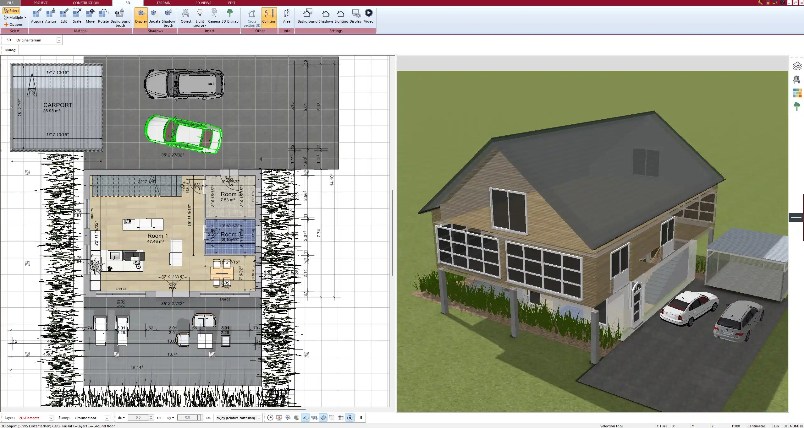 Outdoor terrace and pergola layout rendered with Plan7Architect.