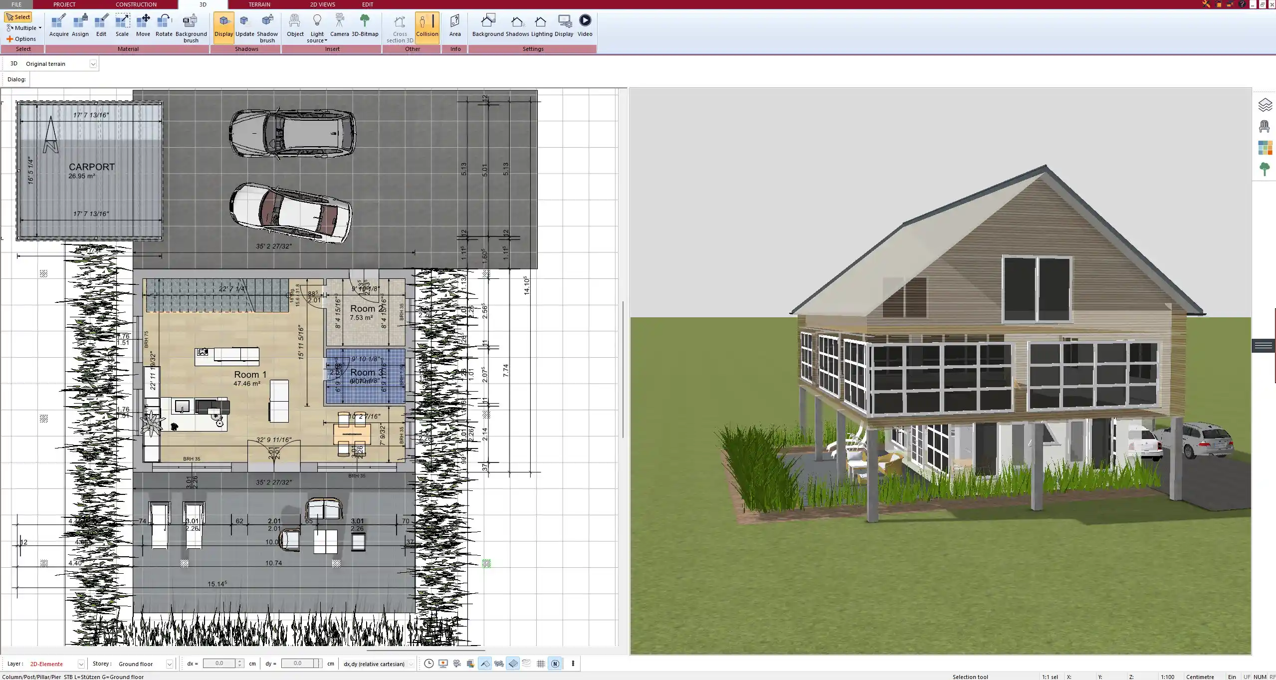 Overview of a multigenerational house exterior, created in Plan7Architect with customized zoning and access