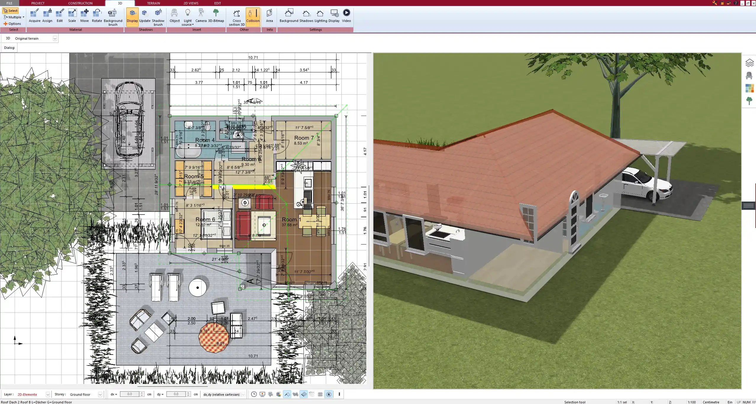 Permit-ready export view Floor plan and elevation of a stone house project designed in Plan7Architect.