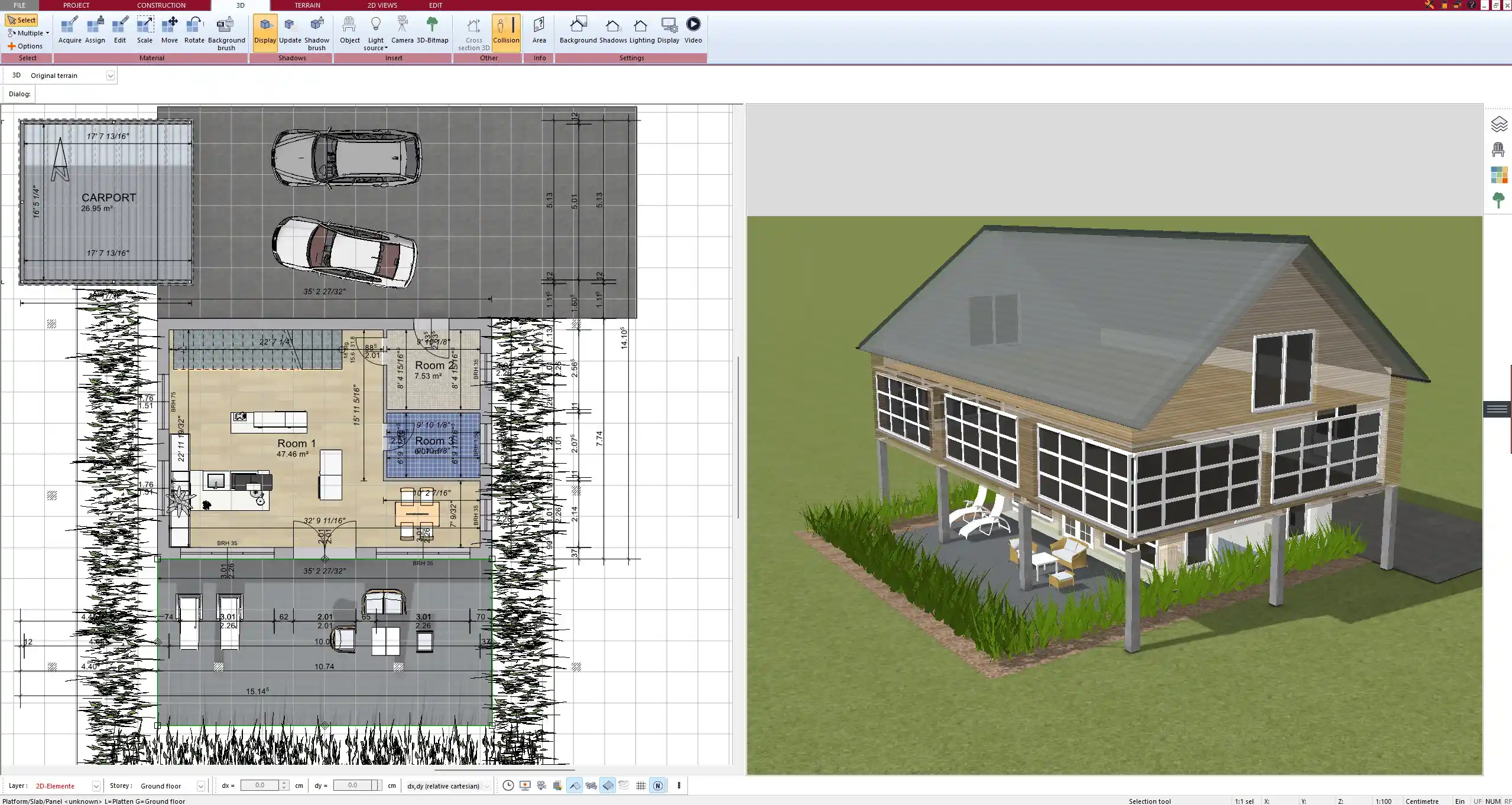 Photorealistic rendering of a complete home project, generated with Plan7Architect software