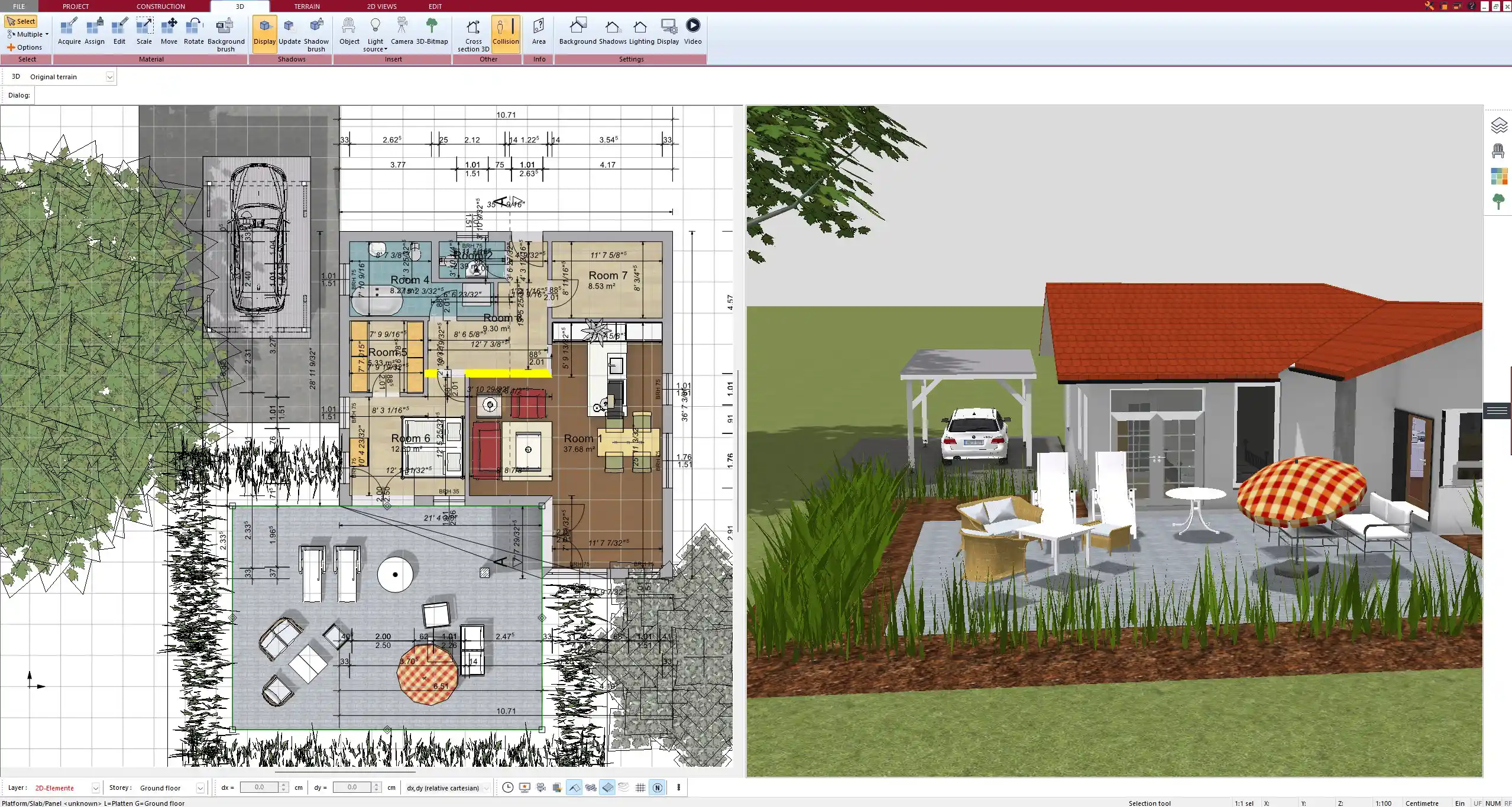 Placing furniture in the bedroom using the drag-and-drop feature in Plan7Architect