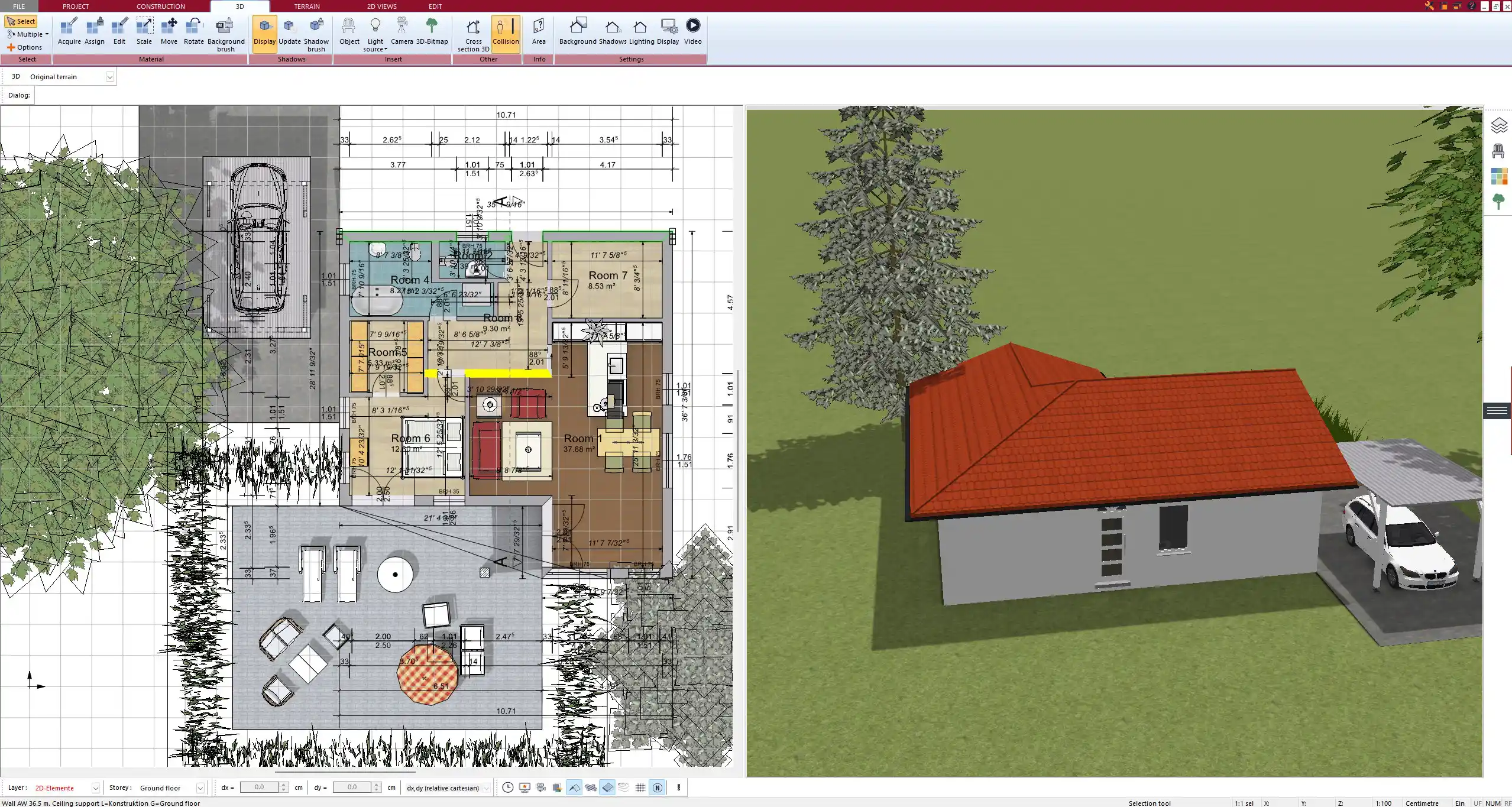 Preview of a complete modular home in virtual walkthrough mode – rendered directly in Plan7Architect