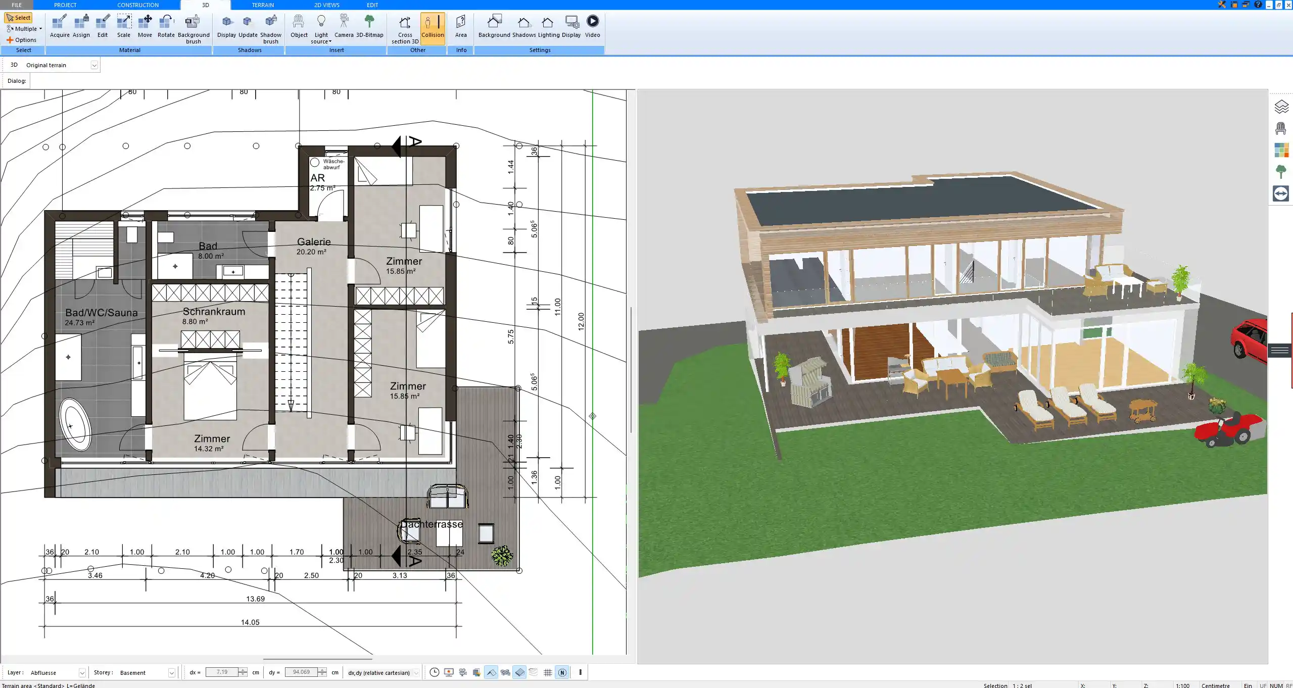 Real-time 3D walkthrough of an attic floor plan created in Plan7Architect