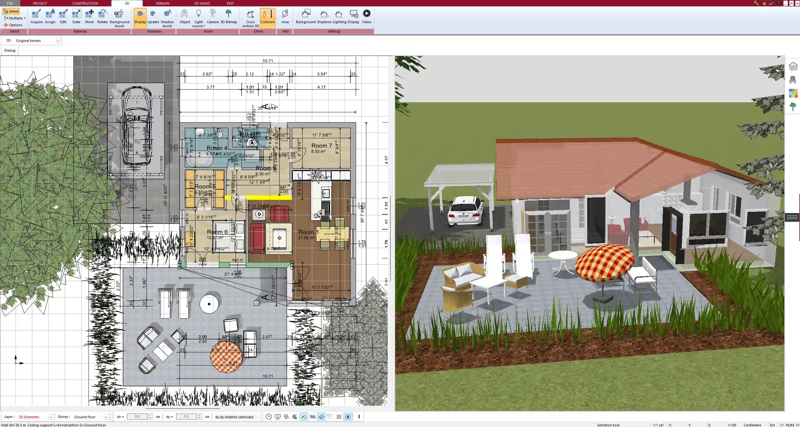 Real-time editing of walls, windows, and materials in 3D mode