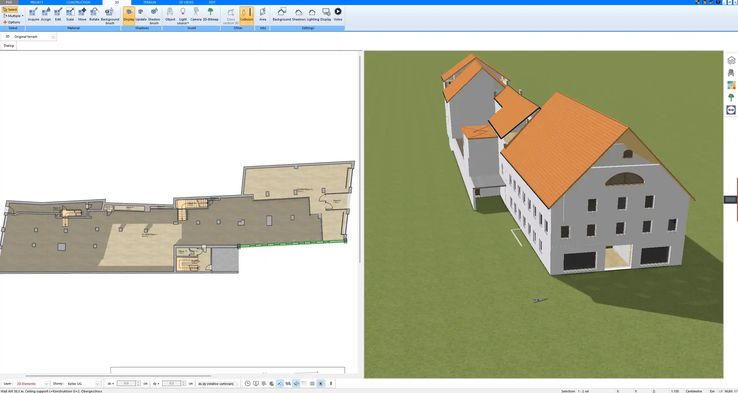 Real-time sunlight simulation of a Mediterranean house design in Plan7Architect