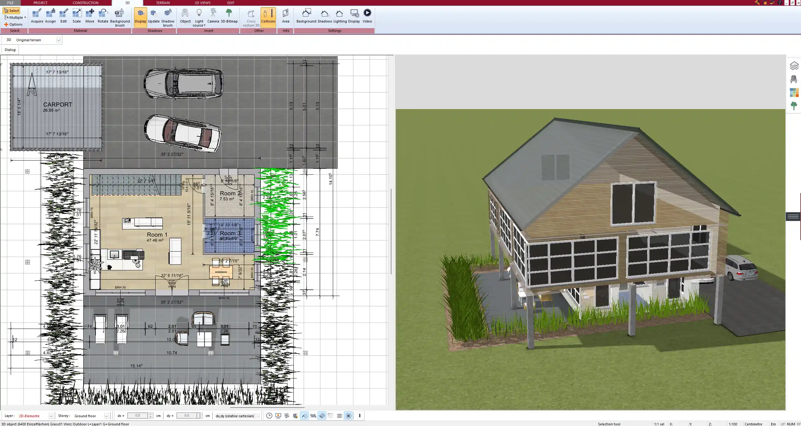 Realistic 3D house model generated directly from the floor plan in Plan7Architect
