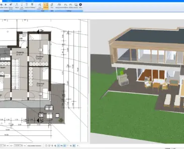 Restaurant floor plan created in Plan7Architect – top-down 2D layout with zones for kitchen, seating, and restrooms