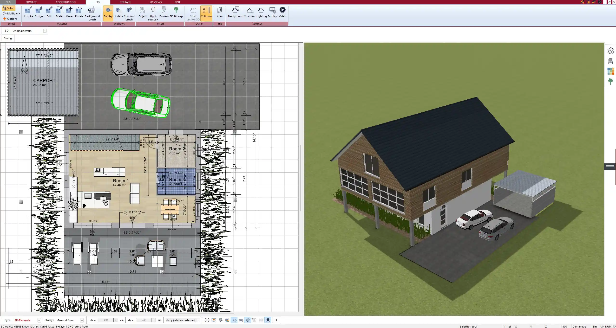 Roof and elevation design created in Plan7Architekt with real-time 3D preview