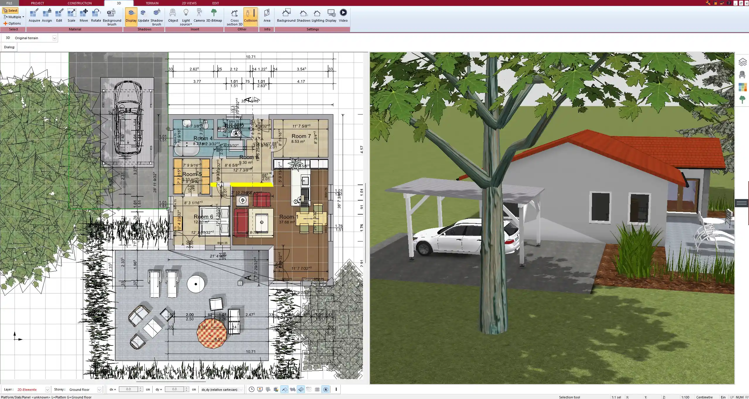 Roof plan created with Plan7Architect showing areas reserved for solar panels and green roof