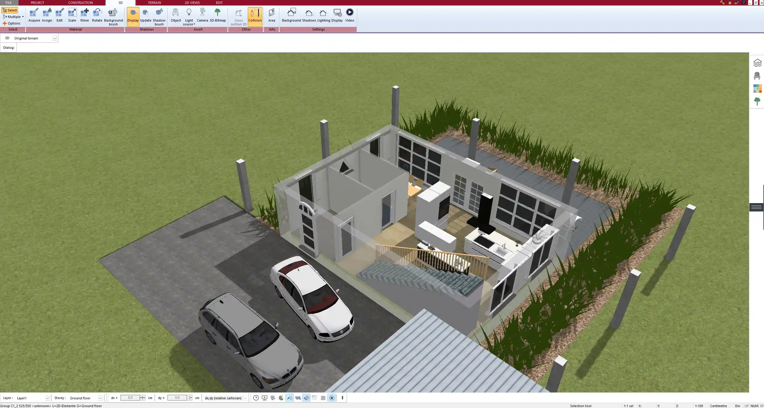 Roof planning with space allocation for solar modules – created in Plan7Architect with manual surface measurement tools