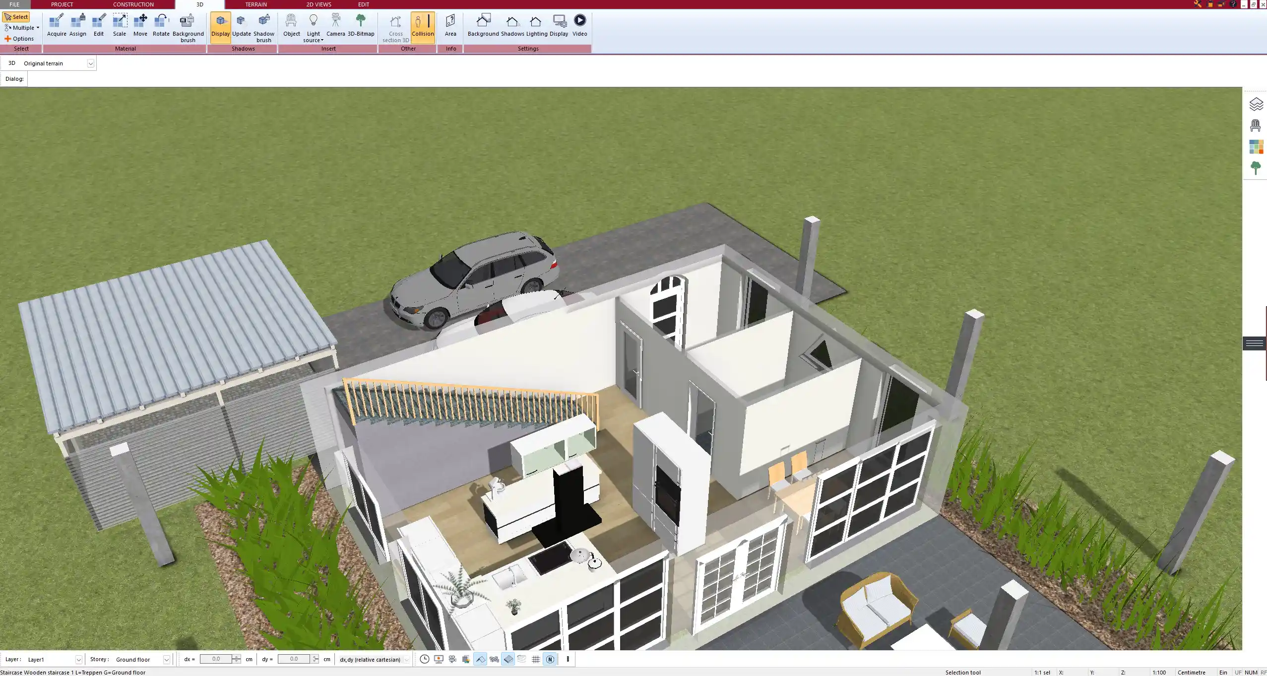 Roof shape and slope adjustments for an attic design in the software interface