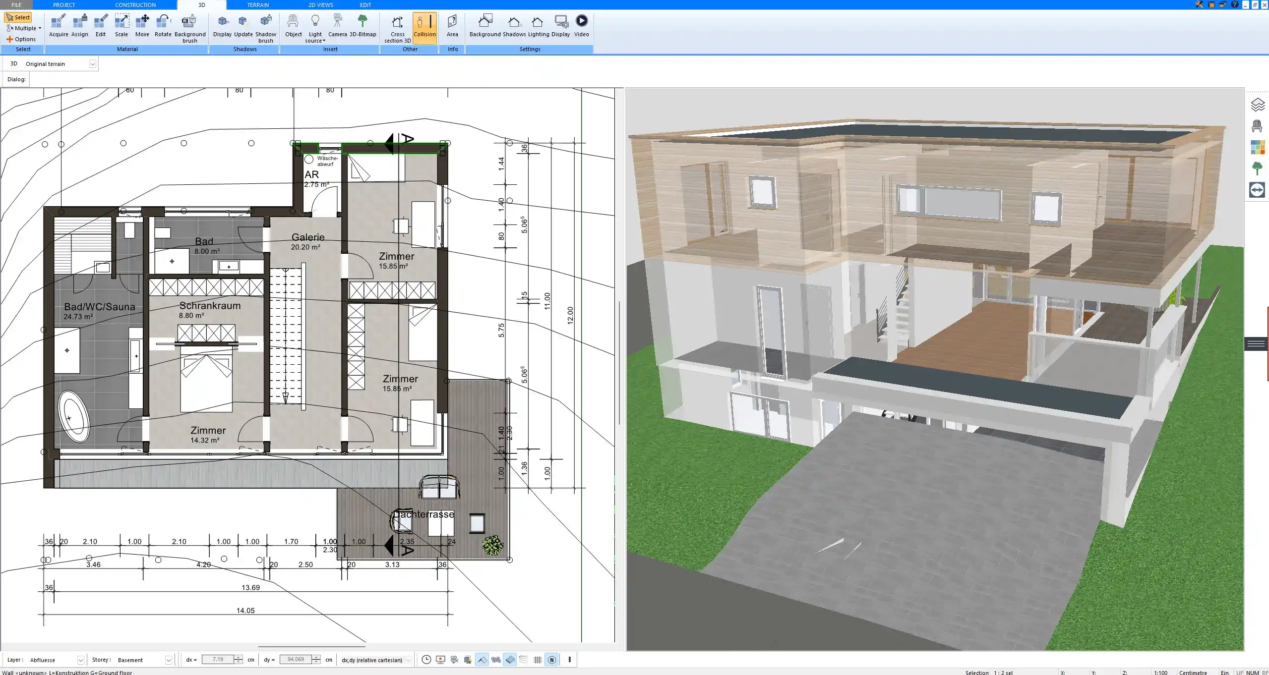 Shared kitchen and dining area visualized in 3D using Plan7Architect – optimized for family interaction.