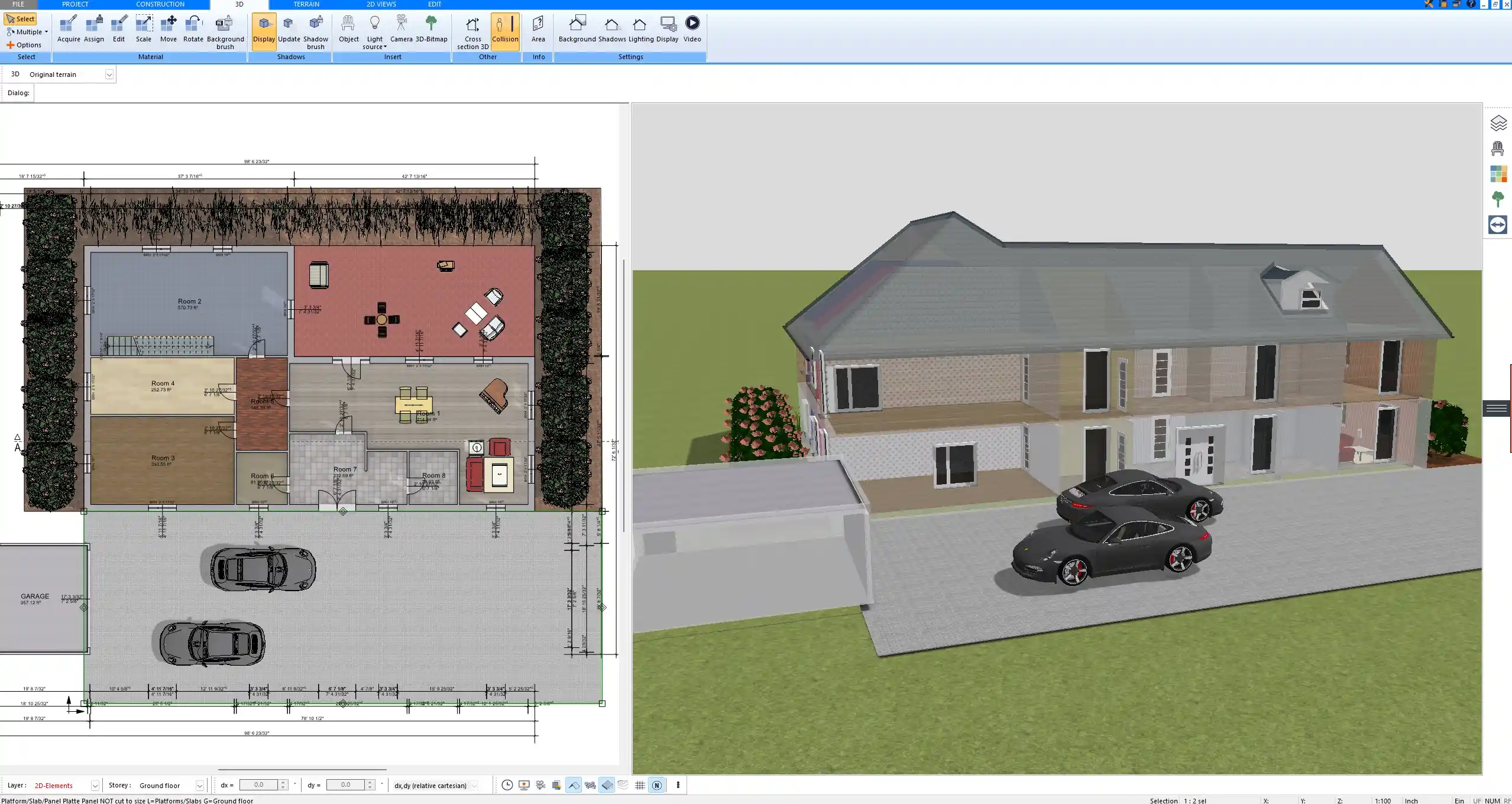 Split-level floor plan in Plan7Architect with clearly defined areas for multiple generations