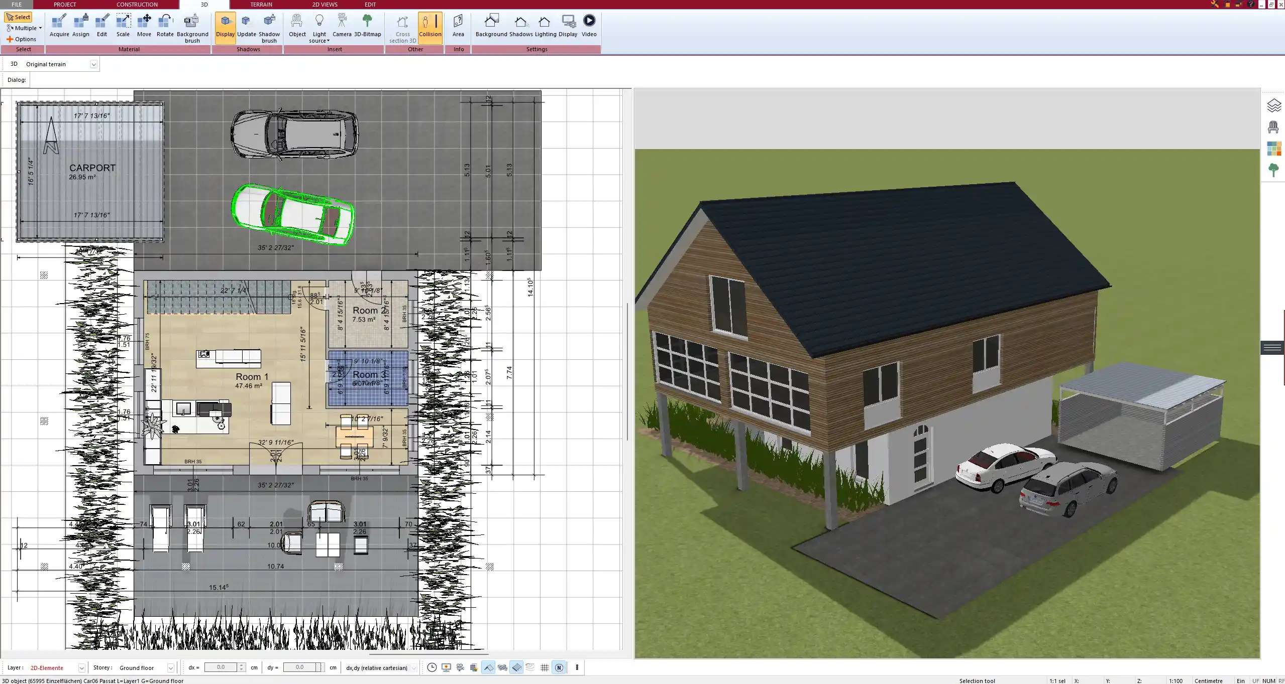Top-down layout of a spacious rural property — generated in Plan7Architect's 2D view
