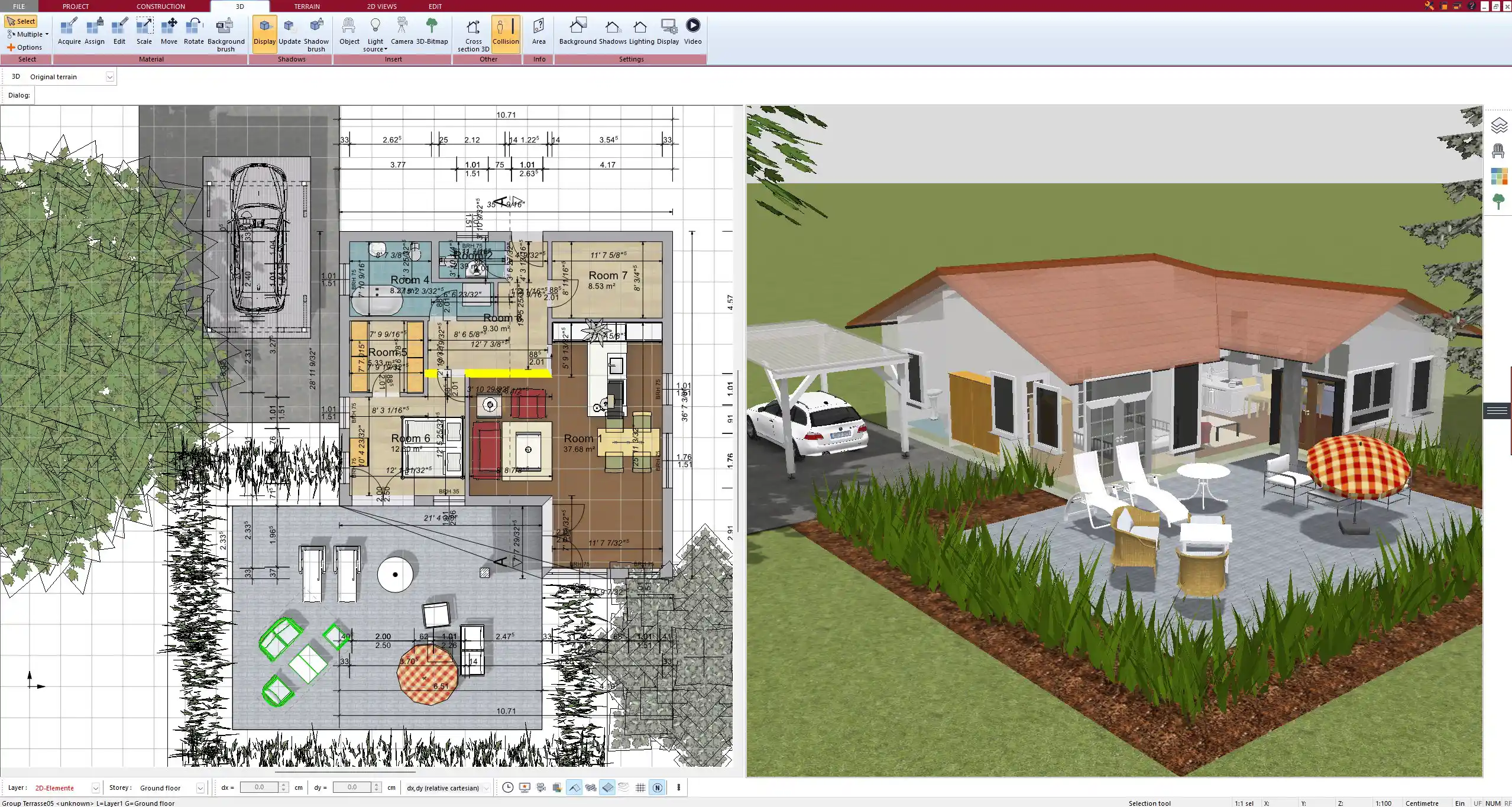 Visualizing the remodeled farmhouse in real-time 3D view
