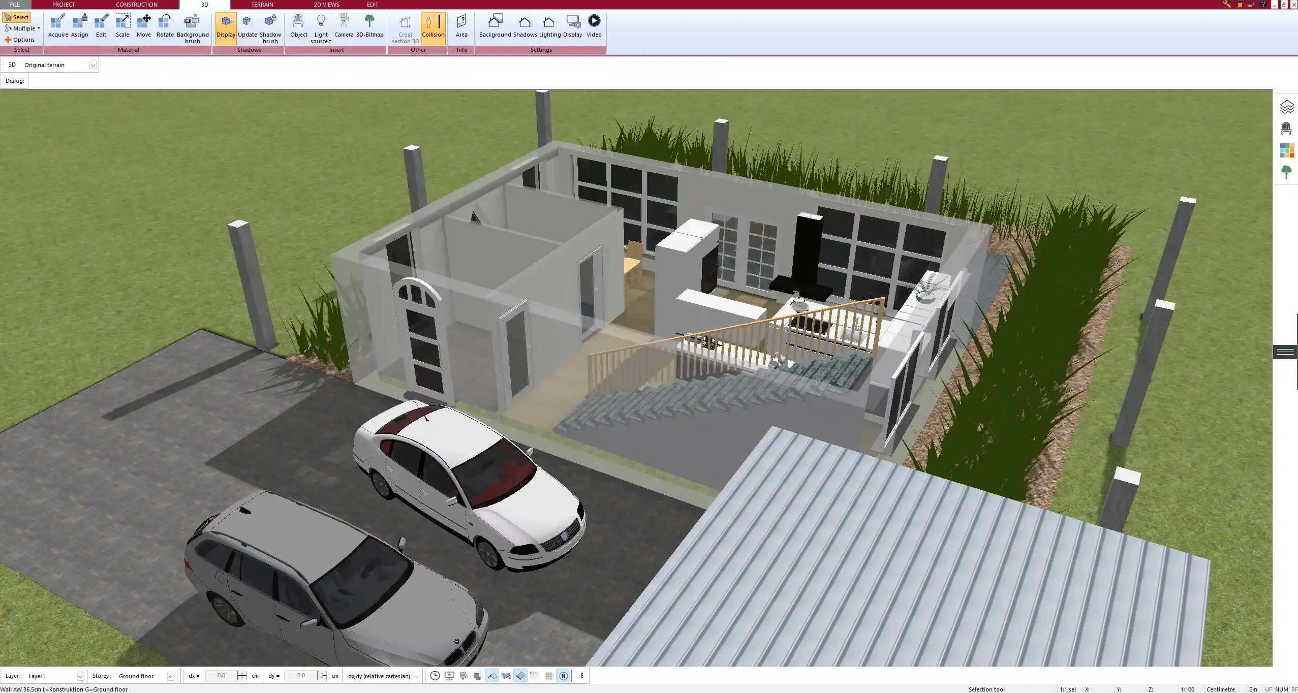 Ceiling height and lighting design shown in 3D model view with Plan7Architect