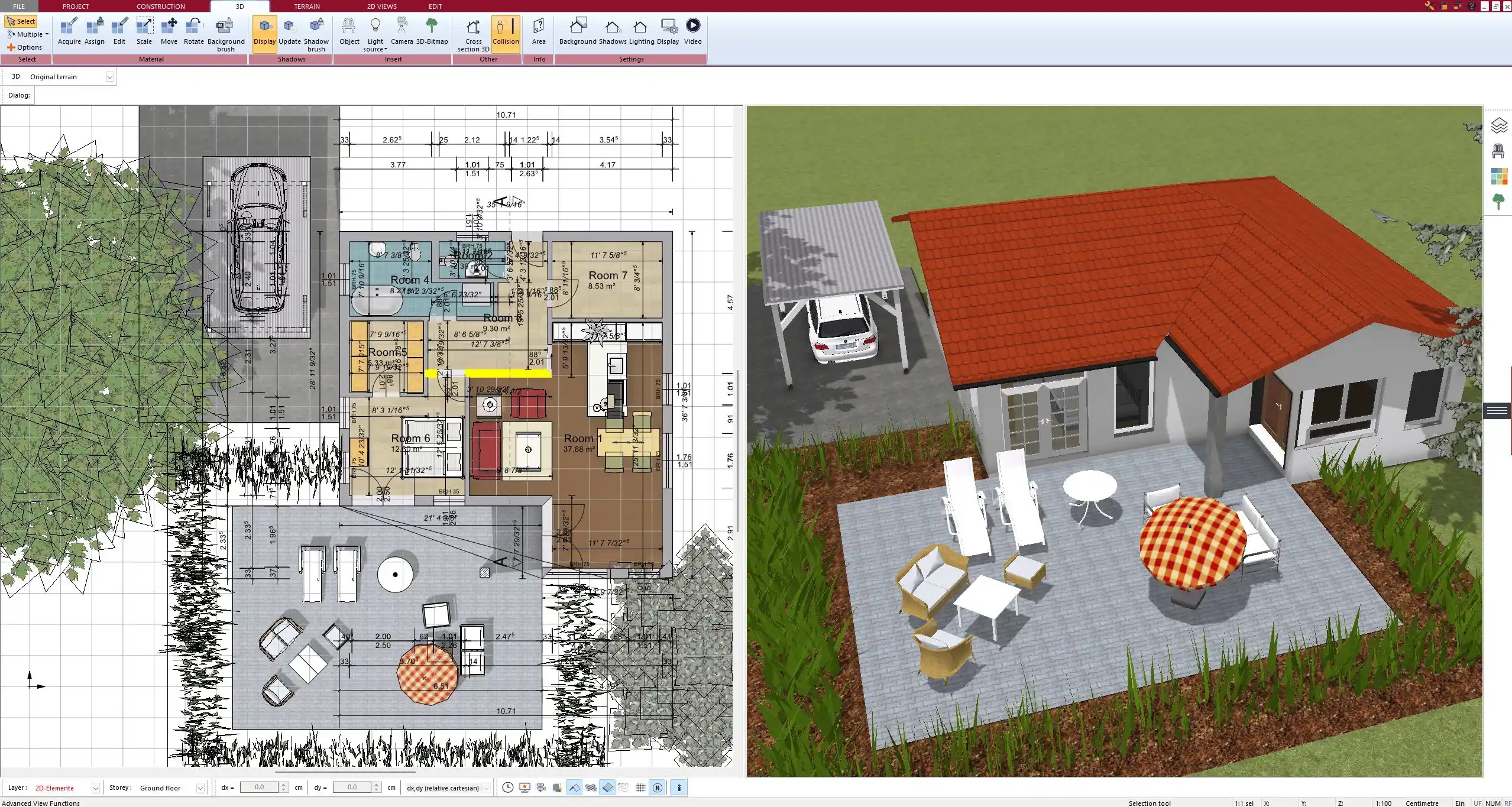 Example of a remodeling project with added extension – planned in Plan7Architect