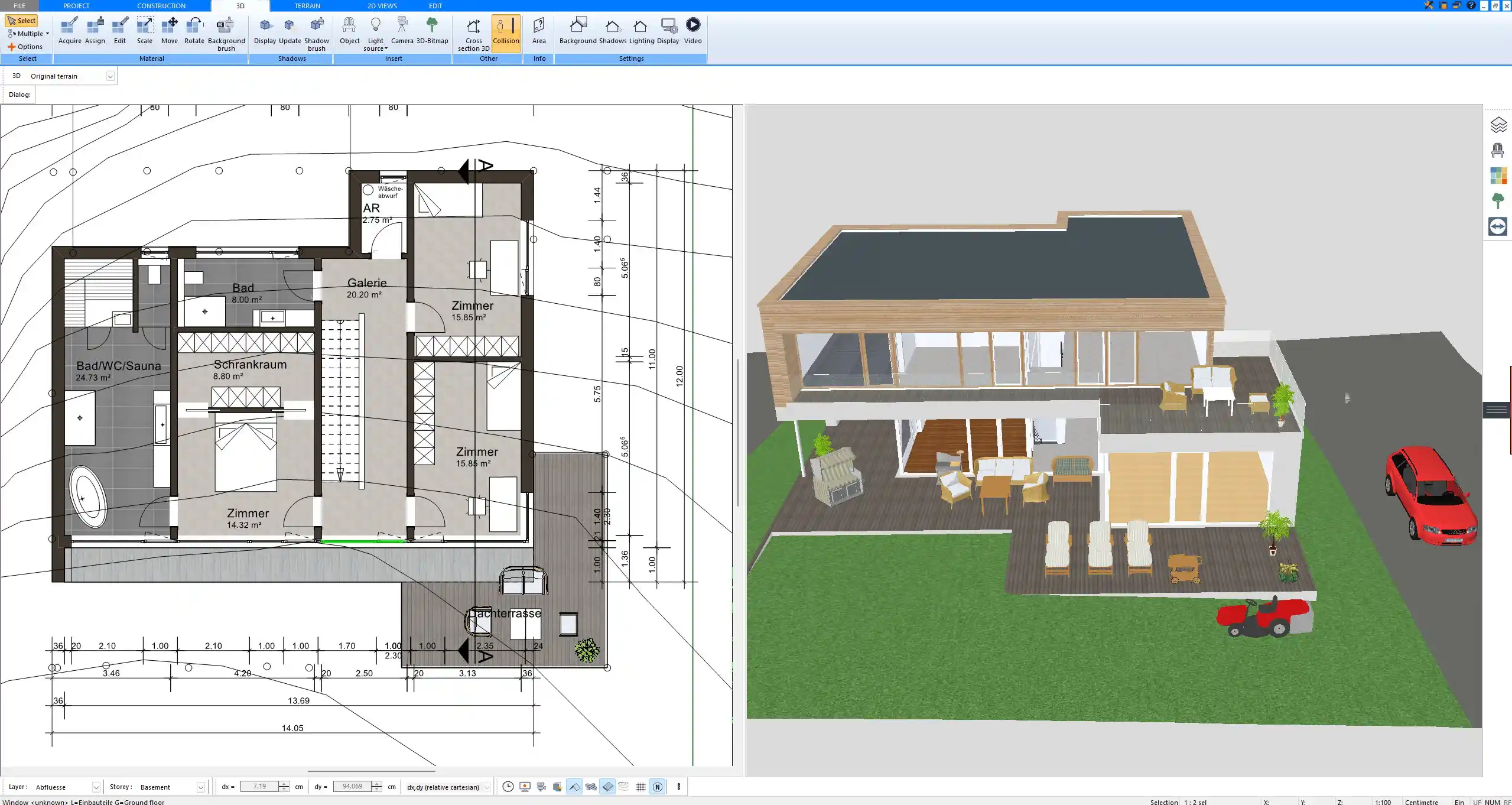 Floor plan sketch created in Plan7Architect – wall layout in 2D view