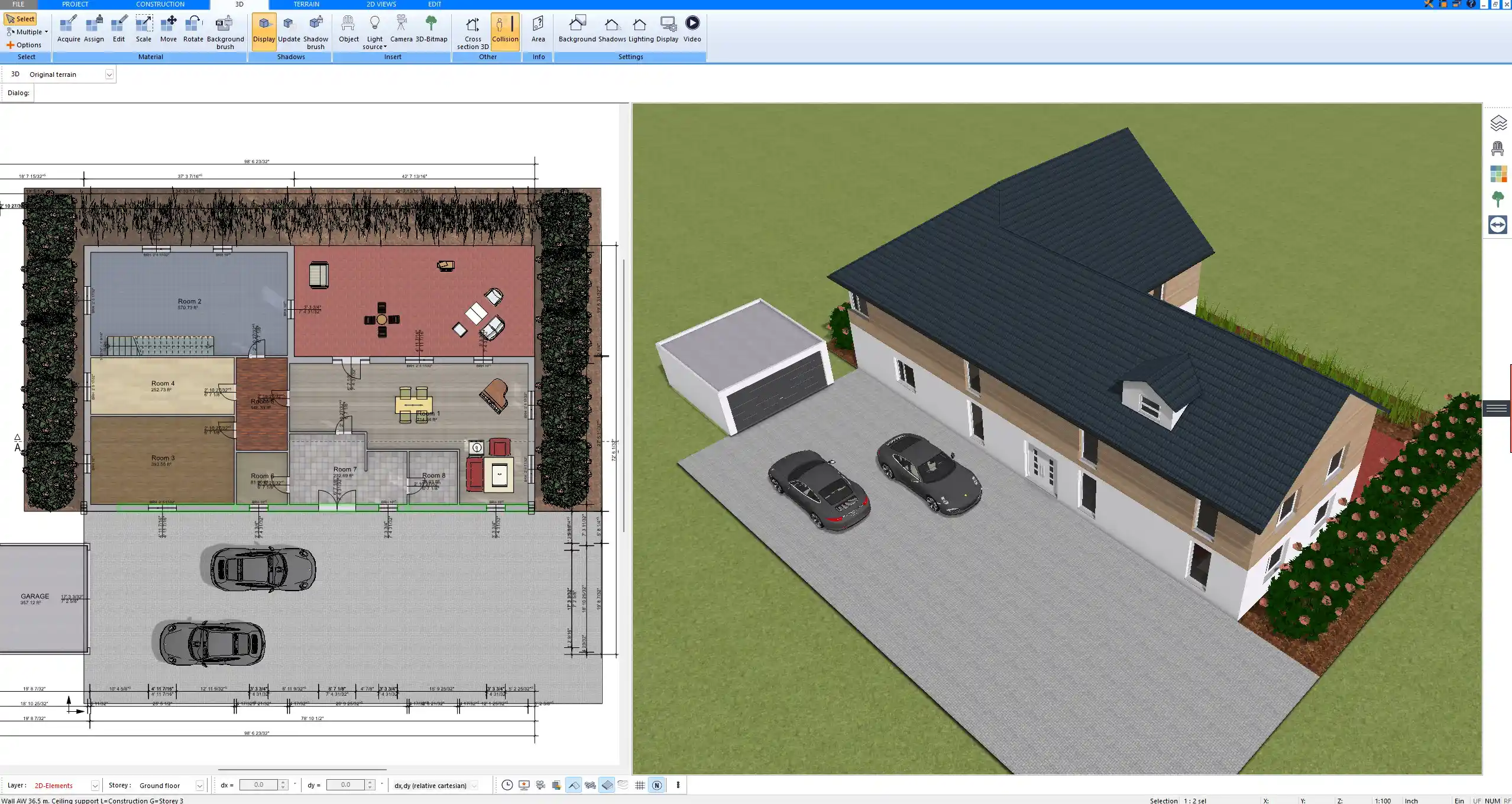 Full house design including extension and landscaping, planned in Plan7Architect