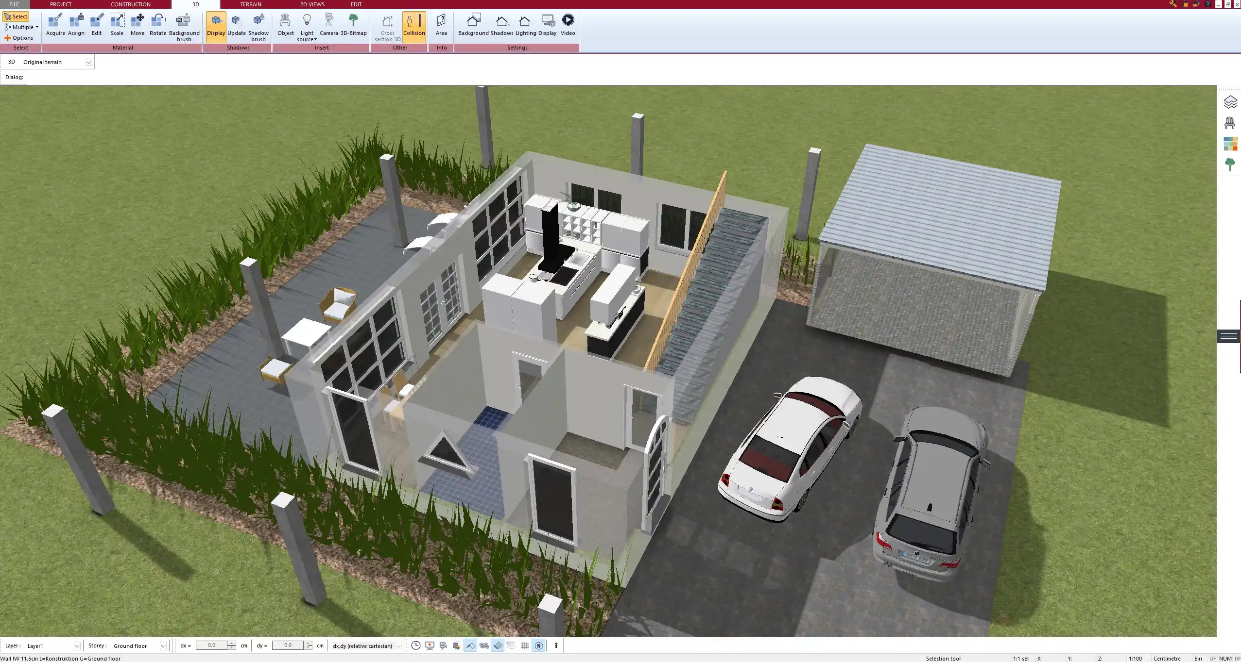 Fully furnished open kitchen concept – visualized in Plan7Architect with imported 3D furniture models