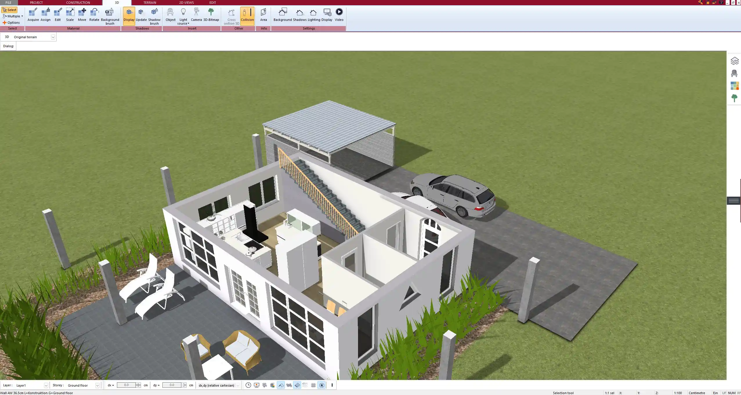 Furnished living room visualized in Plan7Architect with imported 3D objects