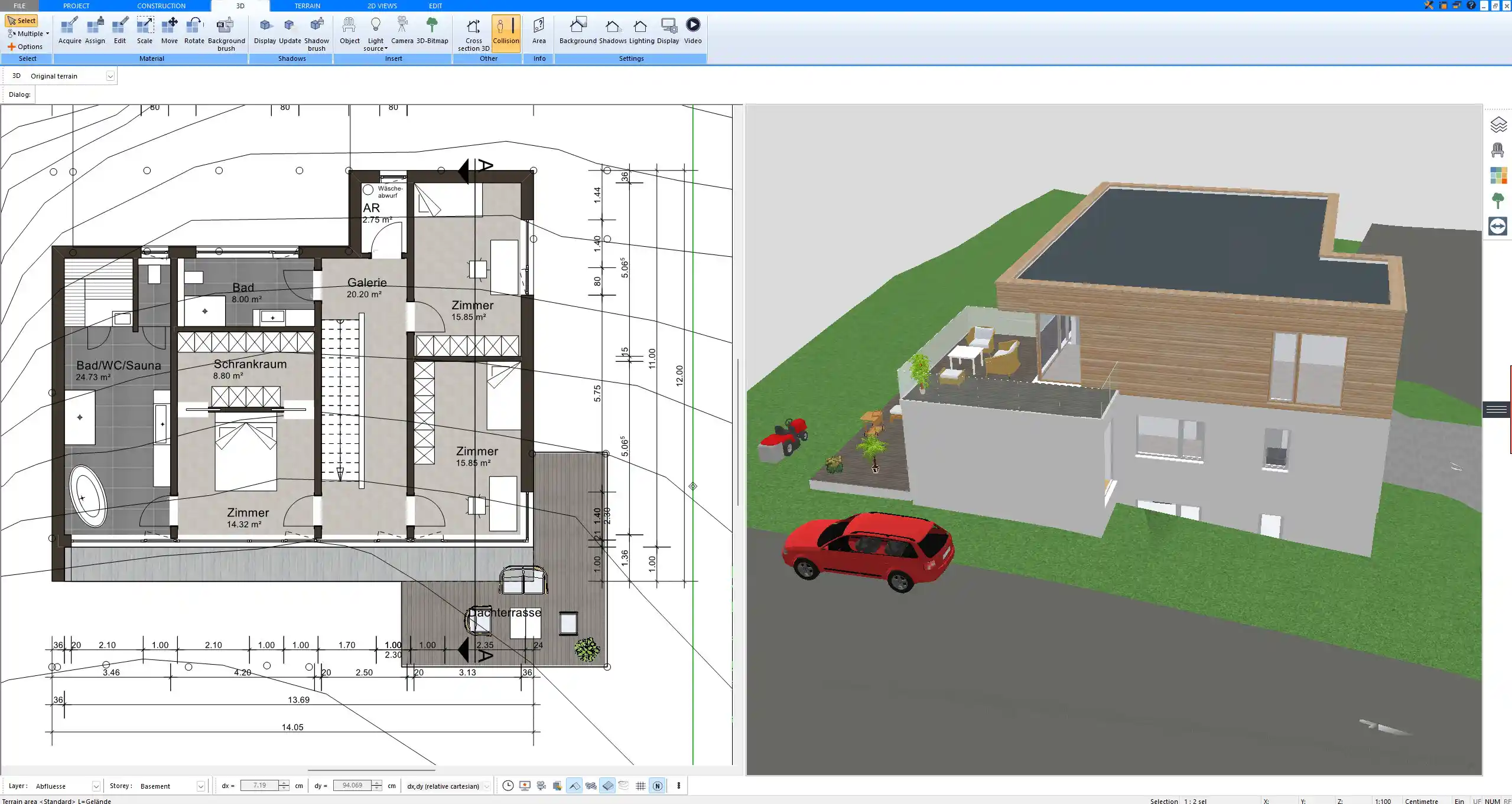 Hallway layout designed with Plan7Architect – precise 2D floor planning with accurate width settings