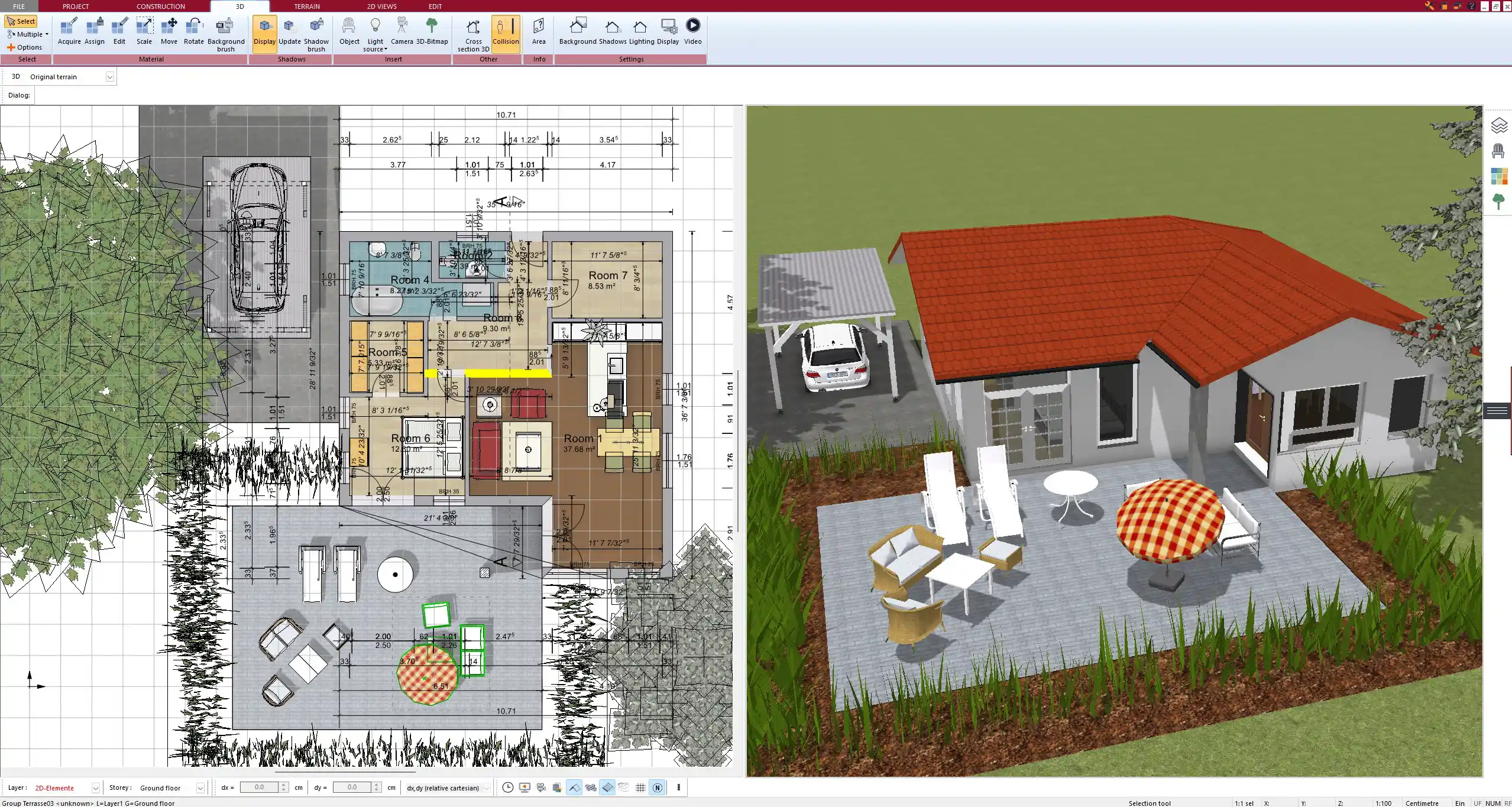 Interior planning with imported furniture and textures in Plan7Architect
