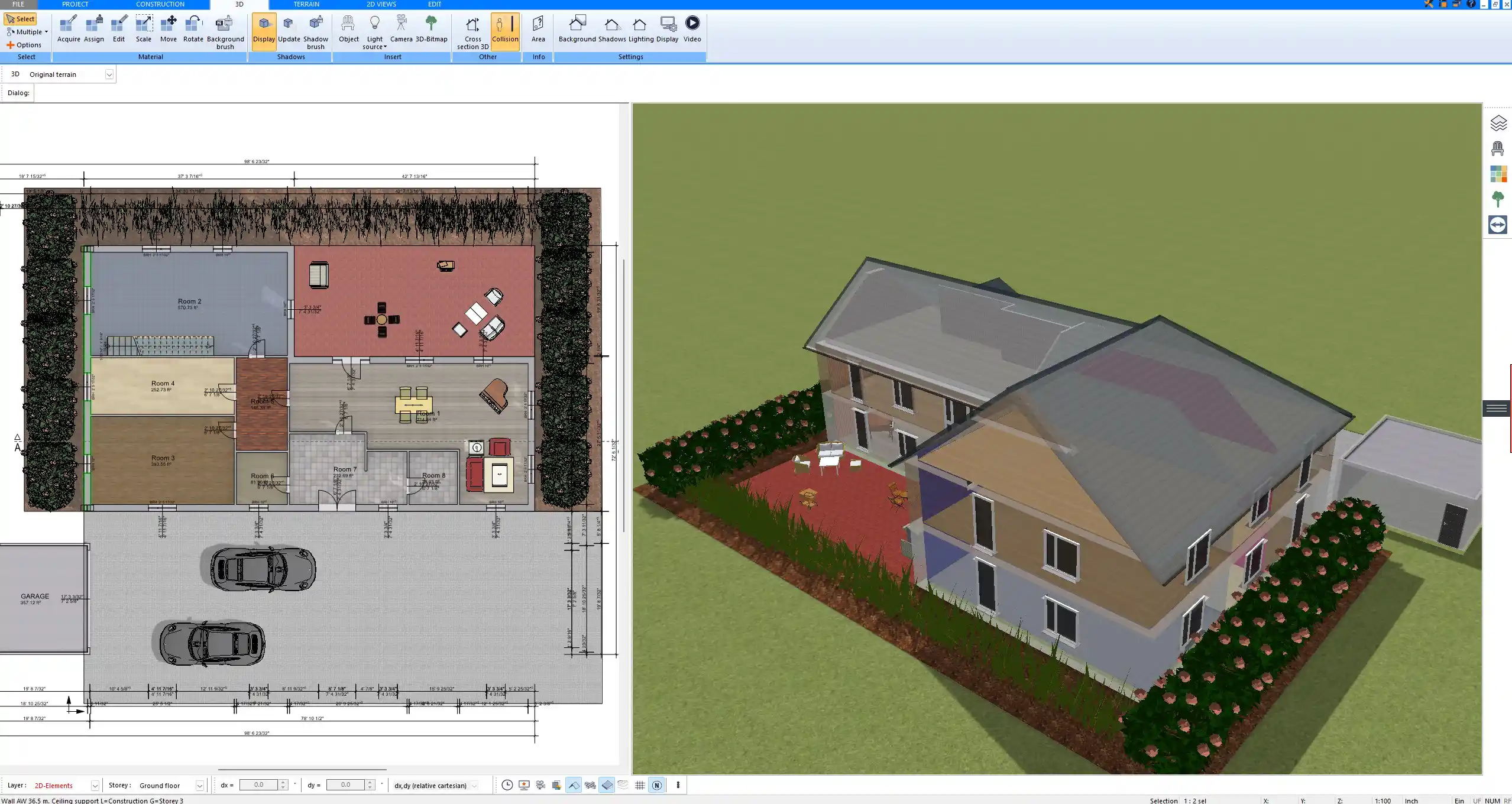 Living room layout created with Plan7Architect – basic furniture placement in a 2D floor plan view