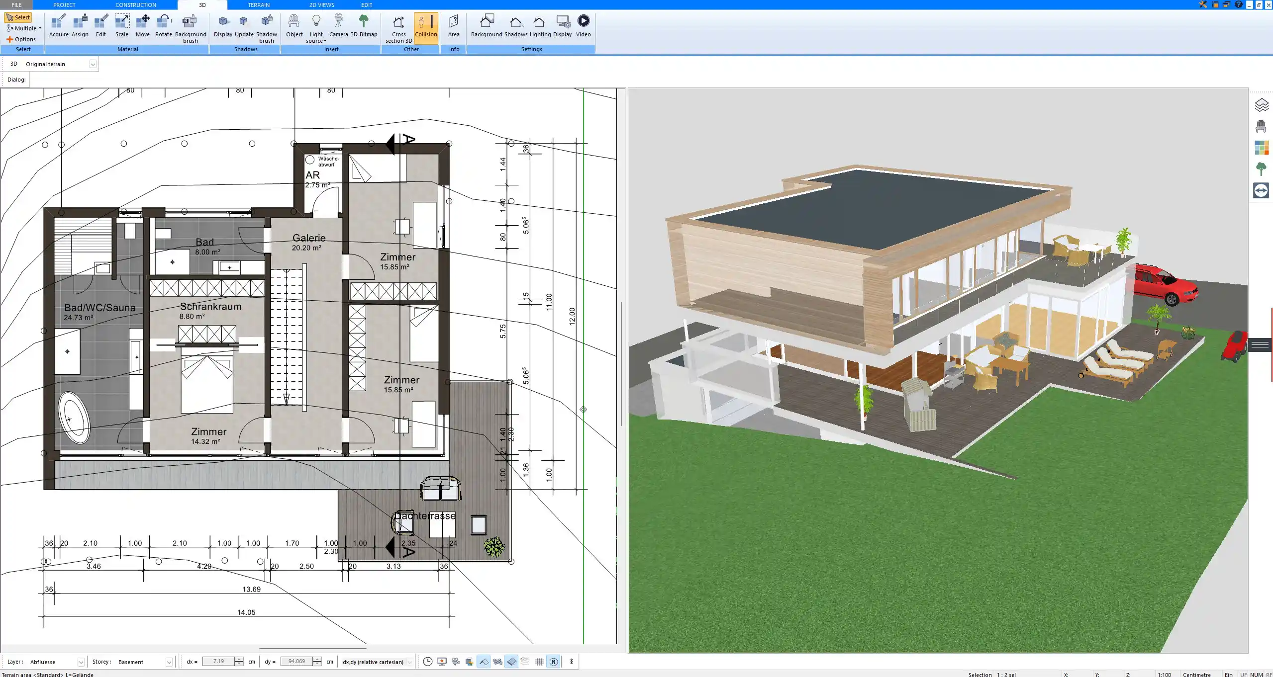 Planned with Plan7Architect Compact 4-seat dining room layout with correct walkspace shown in 2D