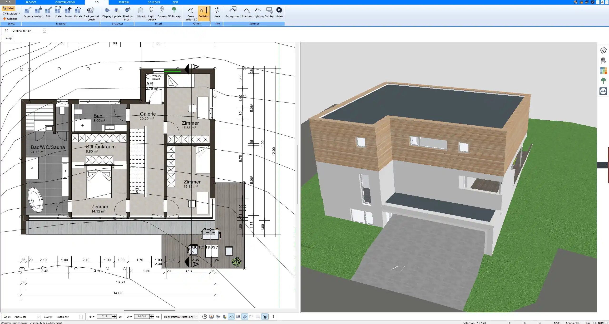 Printable floor plan with annotations and measurements, exported directly from Plan7Architect