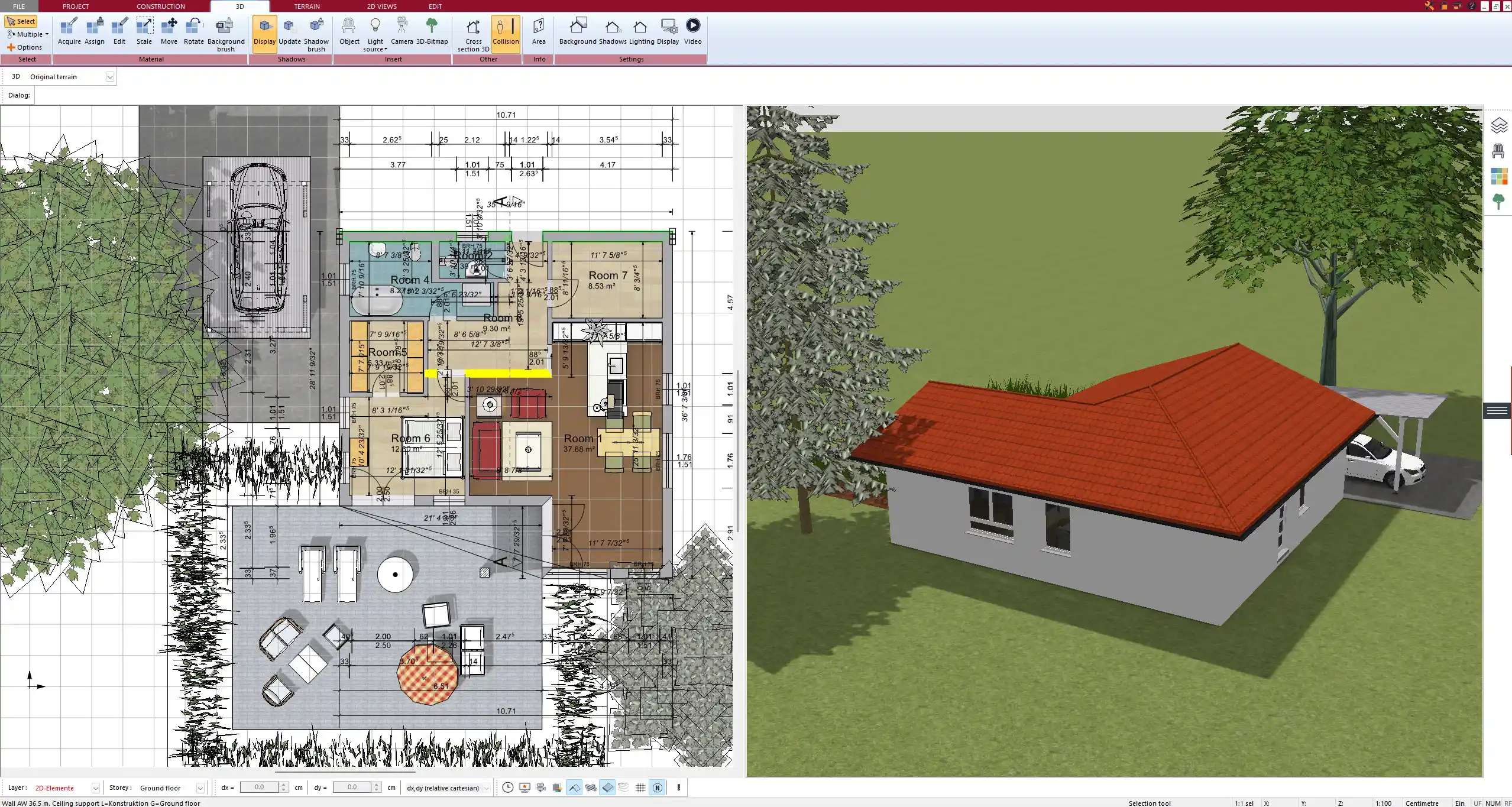 Spacious entrance hallway modeled in Plan7Architect, showing a width of 140 cm