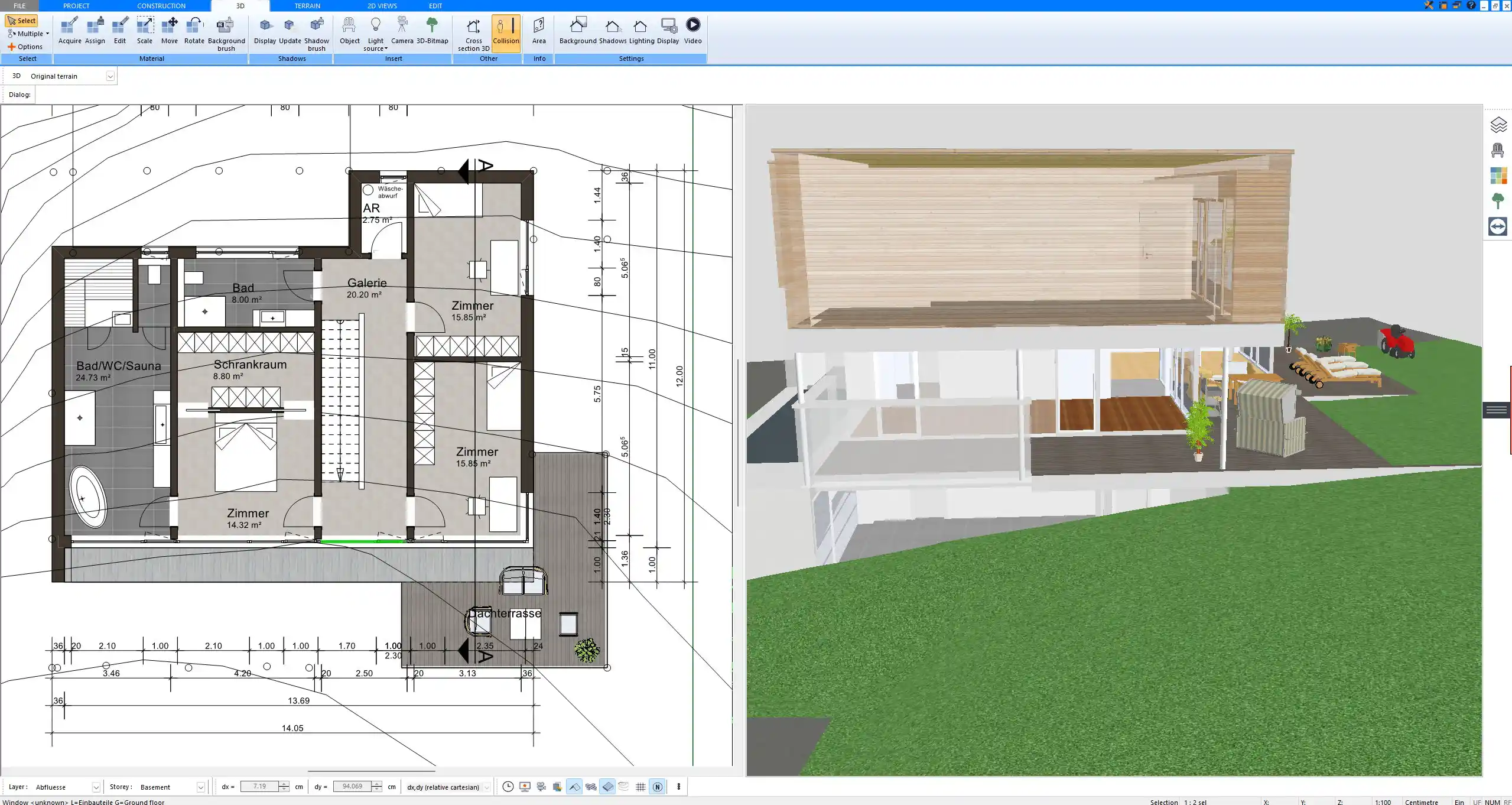 2D floor plan created with Plan7Architect – showing walls, dimensions, and room labels